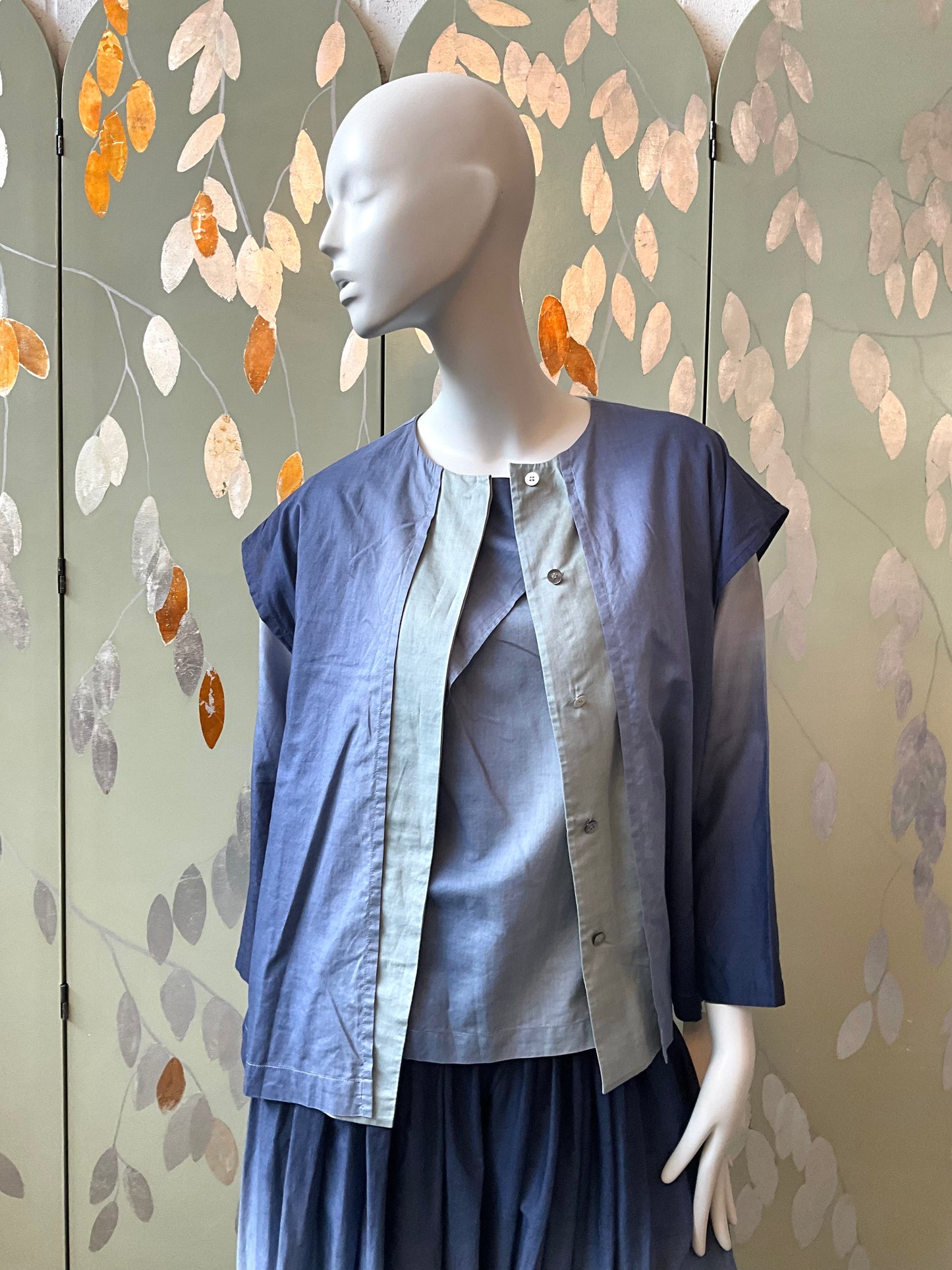 Vintage 1980s Issey Miyake 3 Piece Gradient Blue Cotton Culottes Set, XS