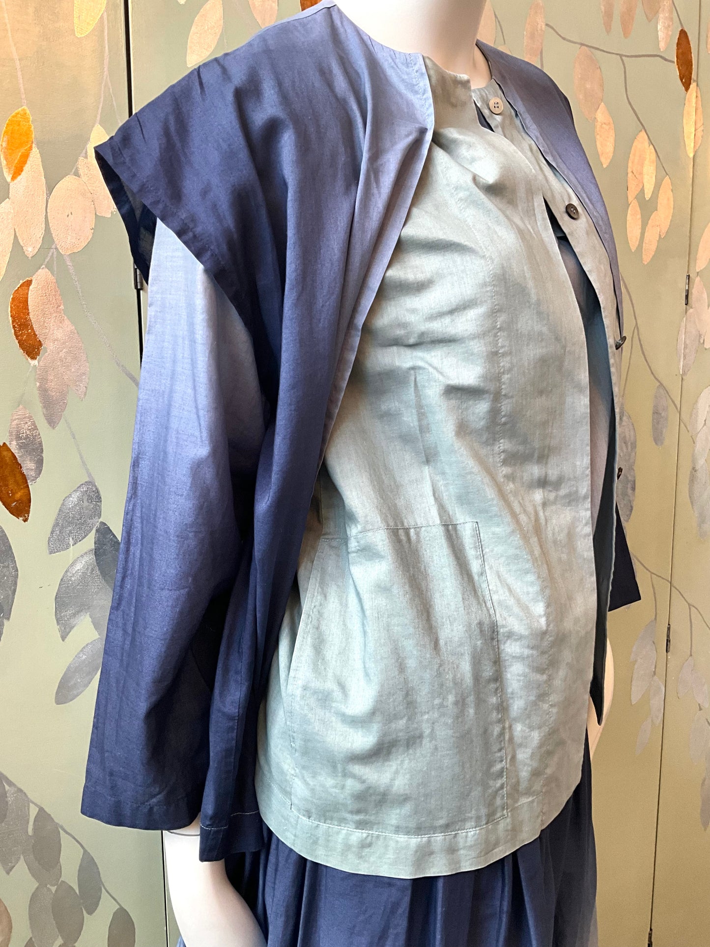 Vintage 1980s Issey Miyake 3 Piece Gradient Blue Cotton Culottes Set, XS