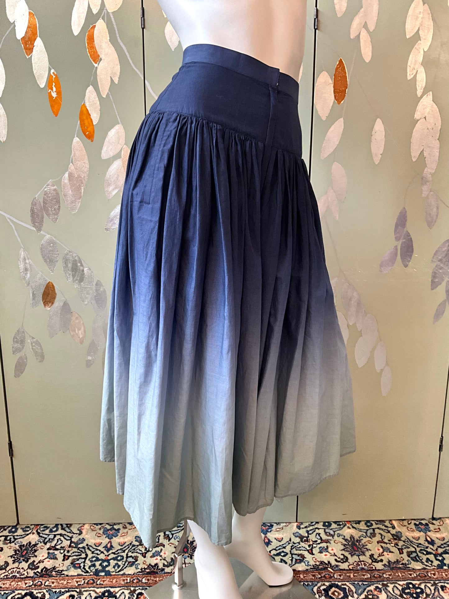 Vintage 1980s Issey Miyake 3 Piece Gradient Blue Cotton Culottes Set, XS