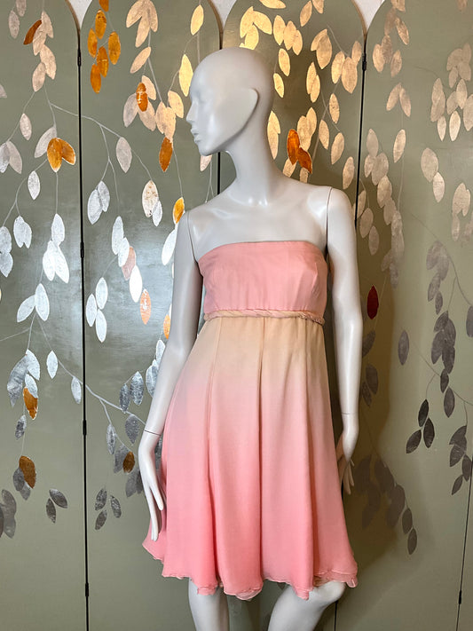 2000s Pink and Yellow Ombre Silk Chiffon John Anthony Cocktail Dress, Small 