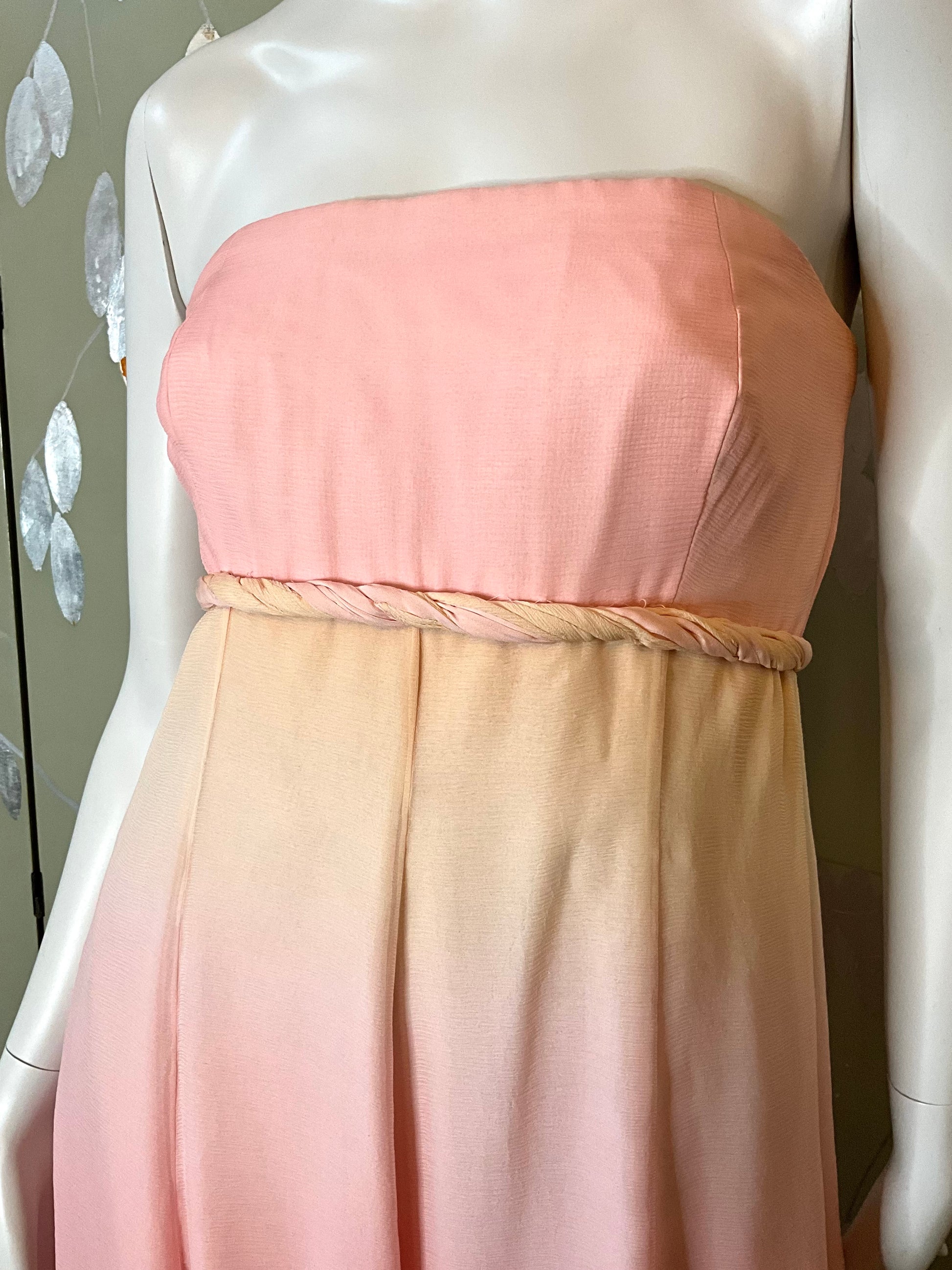 2000s Pink and Yellow Ombre Silk Chiffon John Anthony Cocktail Dress, Small 