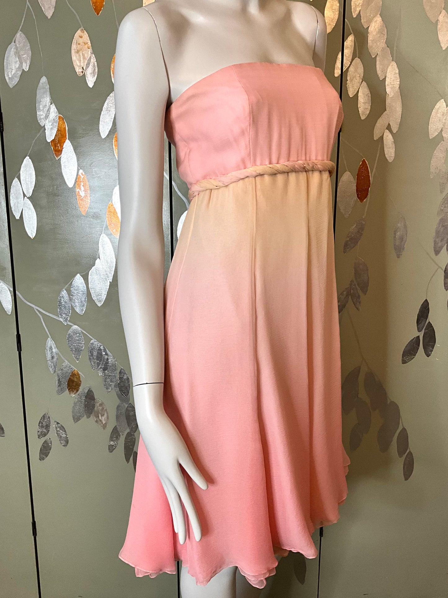 2000s Pink and Yellow Ombre Silk Chiffon John Anthony Cocktail Dress, Small 