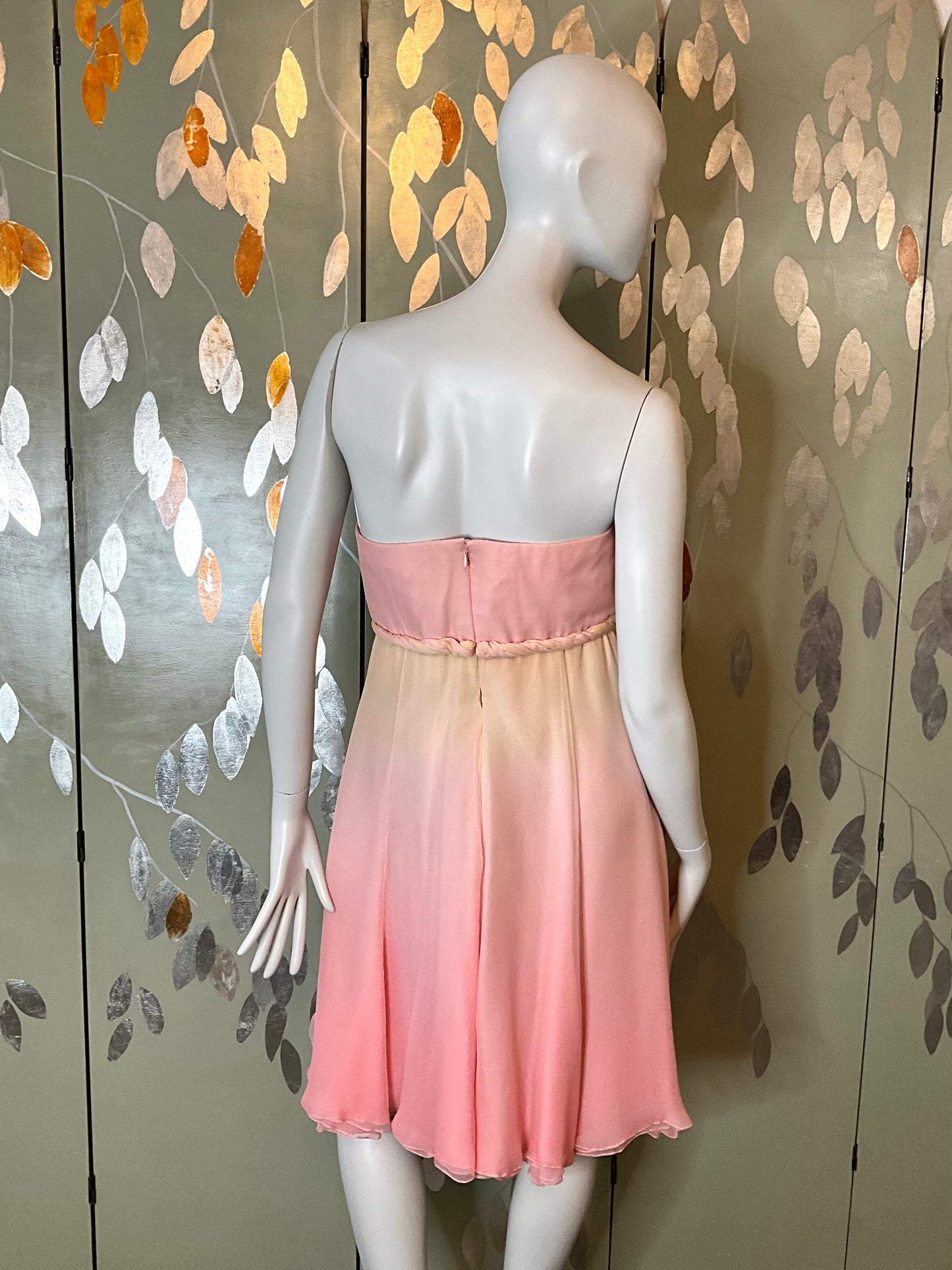 2000s Pink and Yellow Ombre Silk Chiffon John Anthony Cocktail Dress, Small 