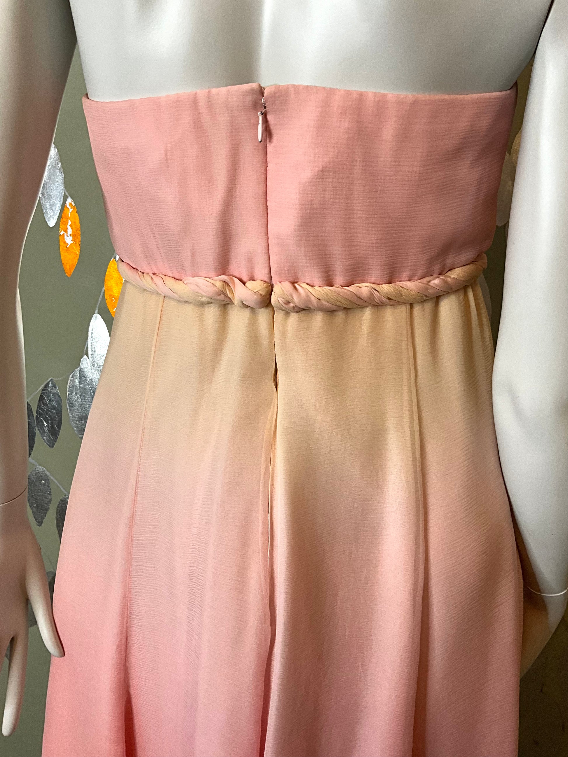 2000s Pink and Yellow Ombre Silk Chiffon John Anthony Cocktail Dress, Small