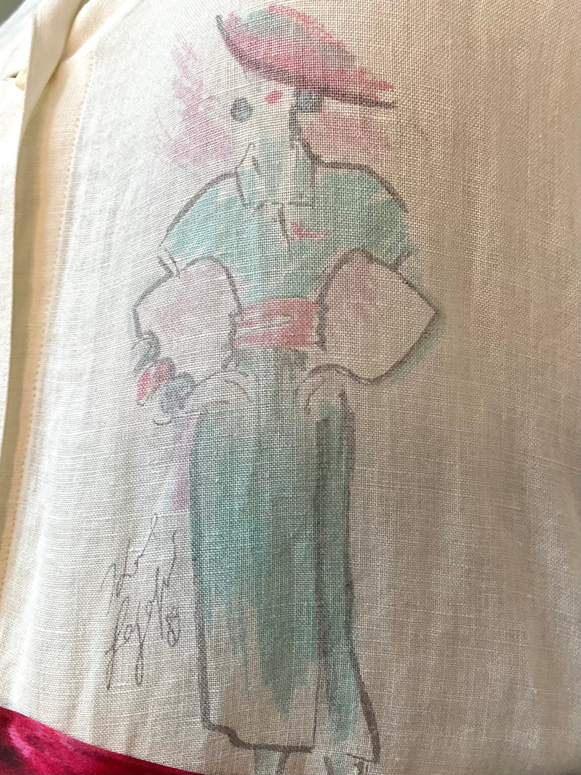 Vintage 1990s Karl Lagerfeld White Cotton Fashion Lady Illustration Blouse, XL