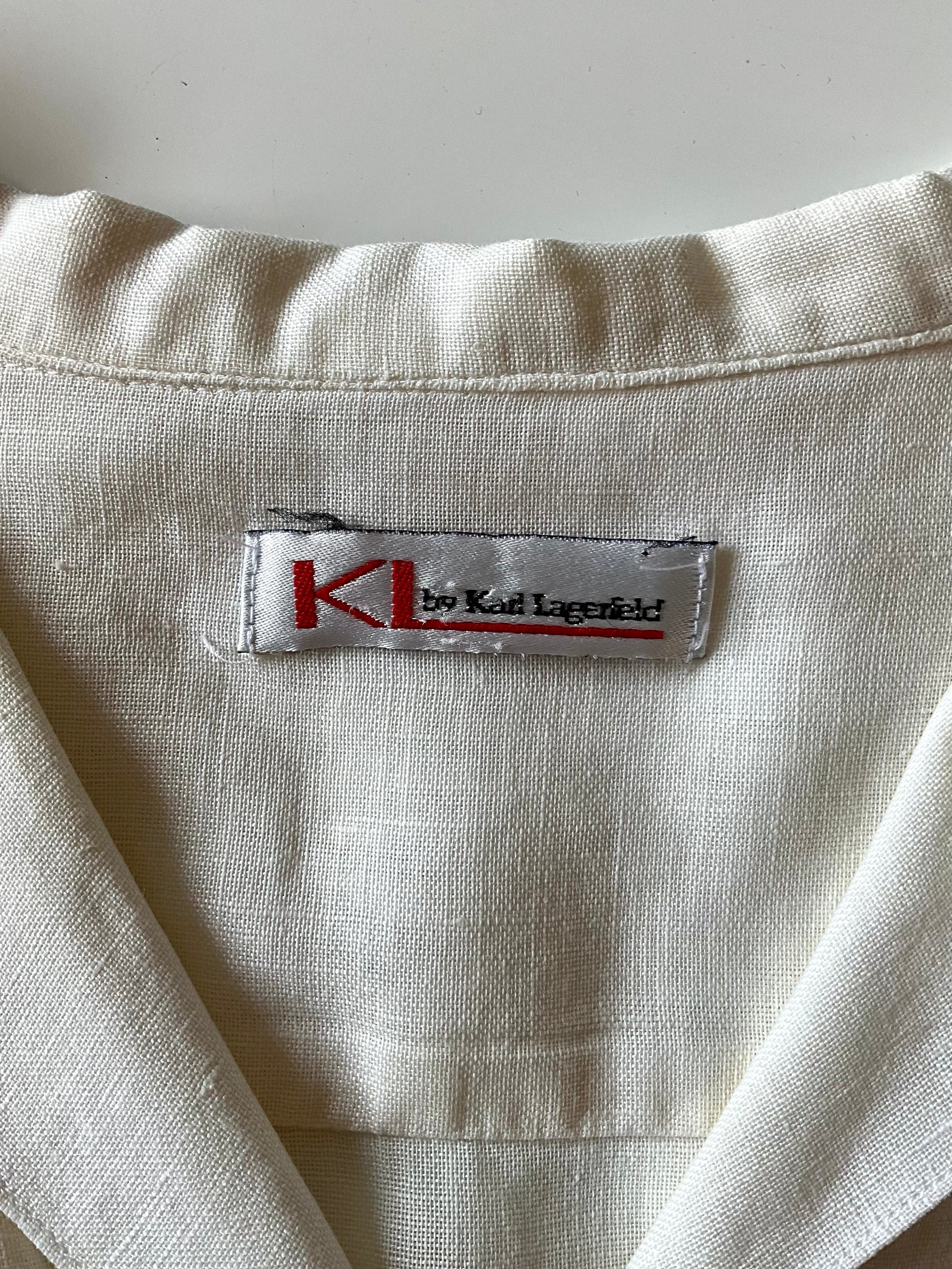 Vintage 1990s Karl Lagerfeld White Cotton Fashion Lady Illustration Blouse, XL