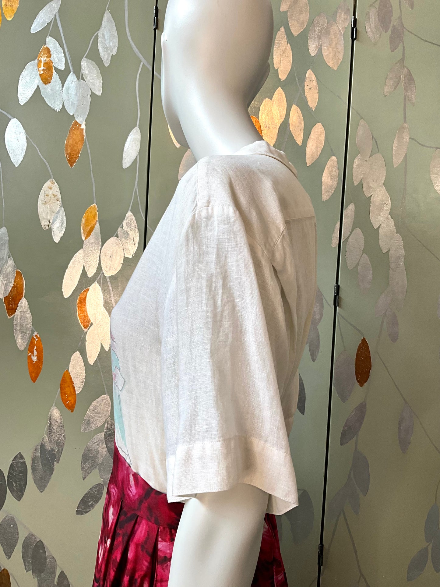 Vintage 1990s Karl Lagerfeld White Cotton Fashion Lady Illustration Blouse, XL