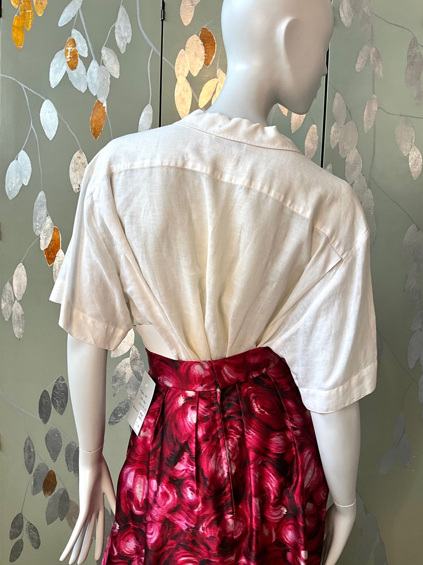 Vintage 1990s Karl Lagerfeld White Cotton Fashion Lady Illustration Blouse, XL