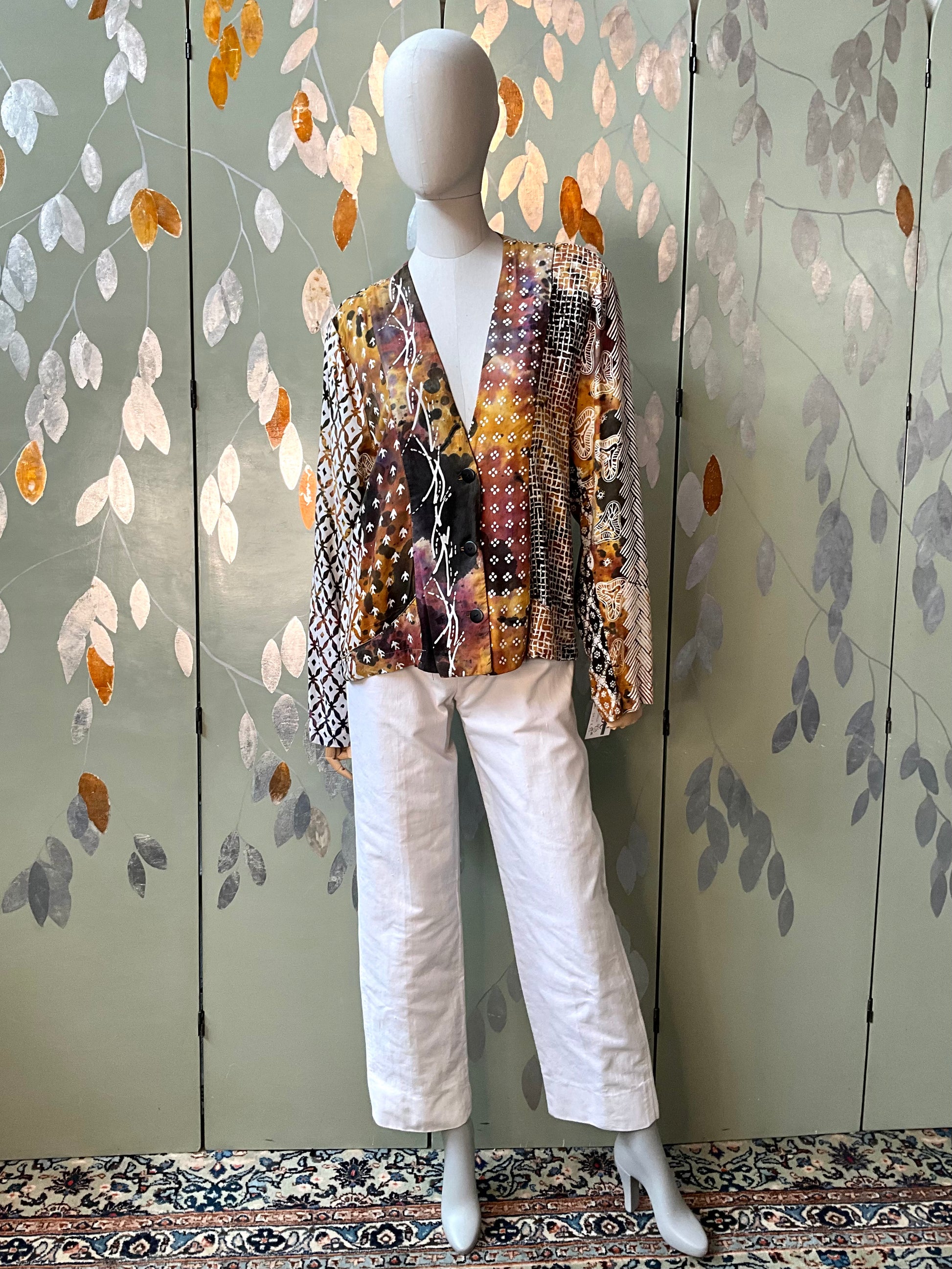 Vintage 1990s Koochee Abstract Print Rayon Long Sleeve Blouse, M/L