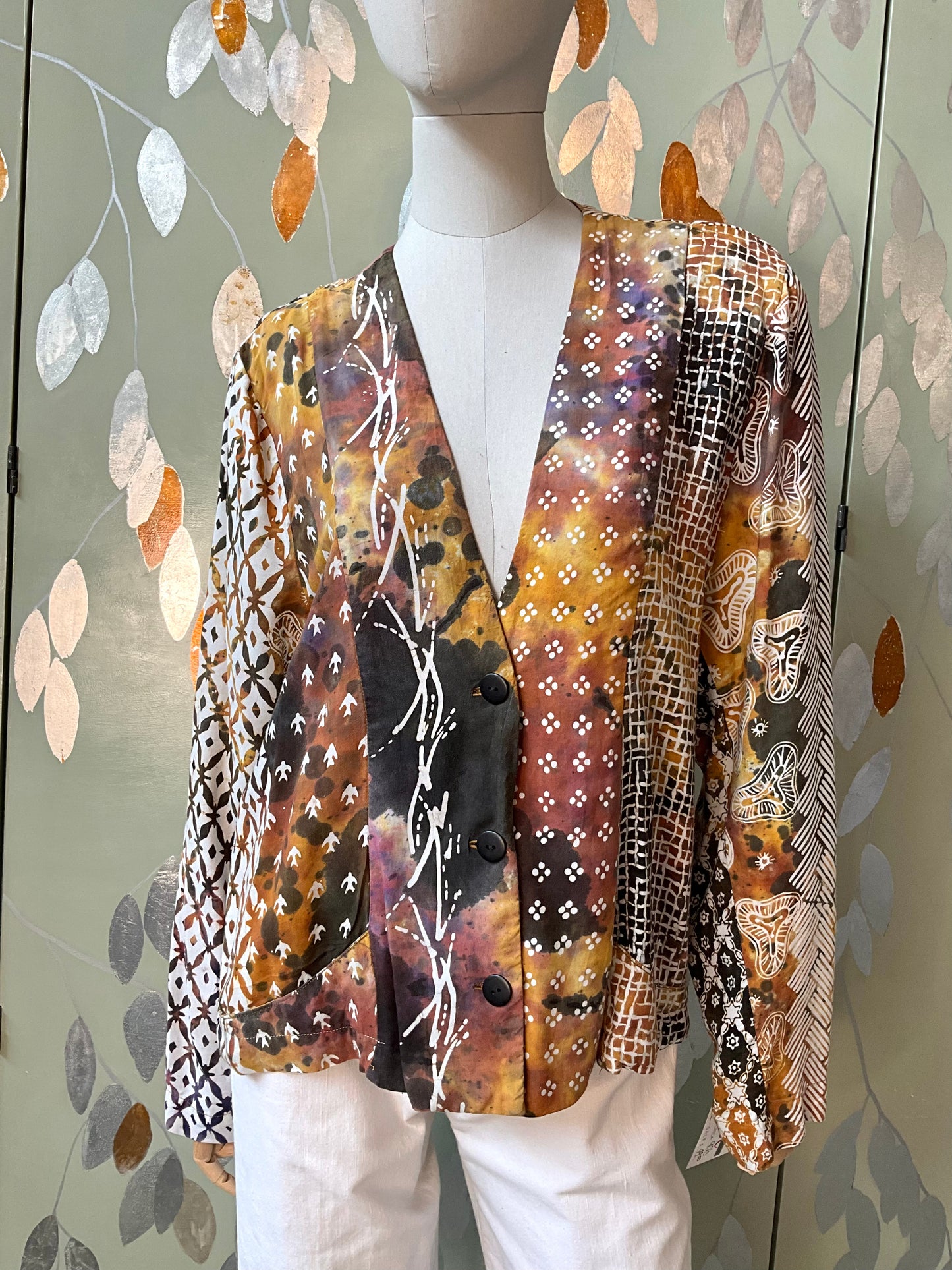 Vintage 1990s Koochee Abstract Print Rayon Long Sleeve Blouse, M/L