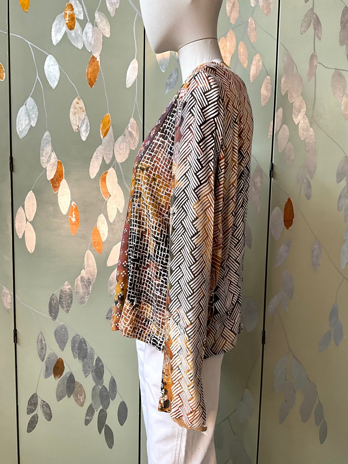 Vintage 1990s Koochee Abstract Print Rayon Long Sleeve Blouse, M/L