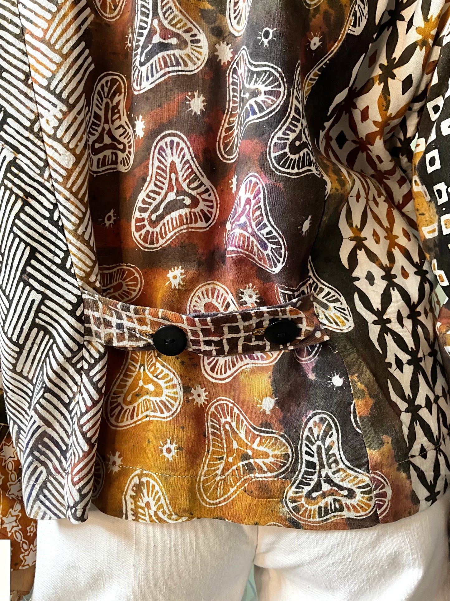 Vintage 1990s Koochee Abstract Print Rayon Long Sleeve Blouse, M/L