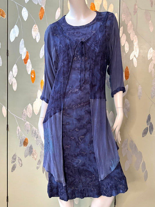 Vintage 1990s Koochee Purple Tie Dye Crinkle Dress, Medium 