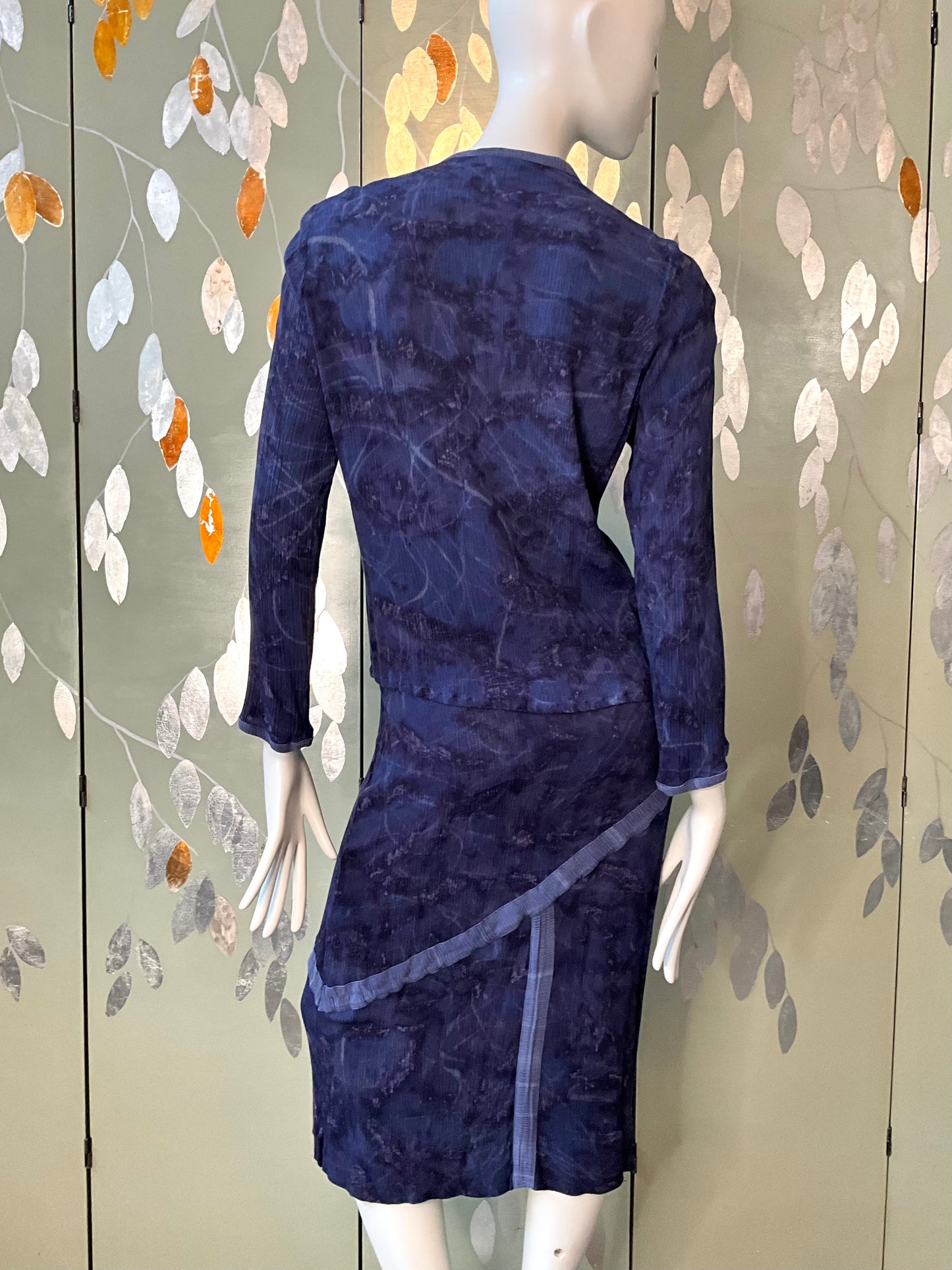 Vintage 1990s Koochee Purple Blue Tie Dye Crinkle Skirt Set, Medium 