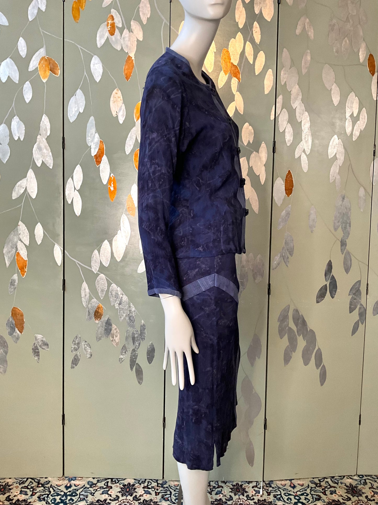 Vintage 1990s Koochee Purple Blue Tie Dye Crinkle Skirt Set, Medium 