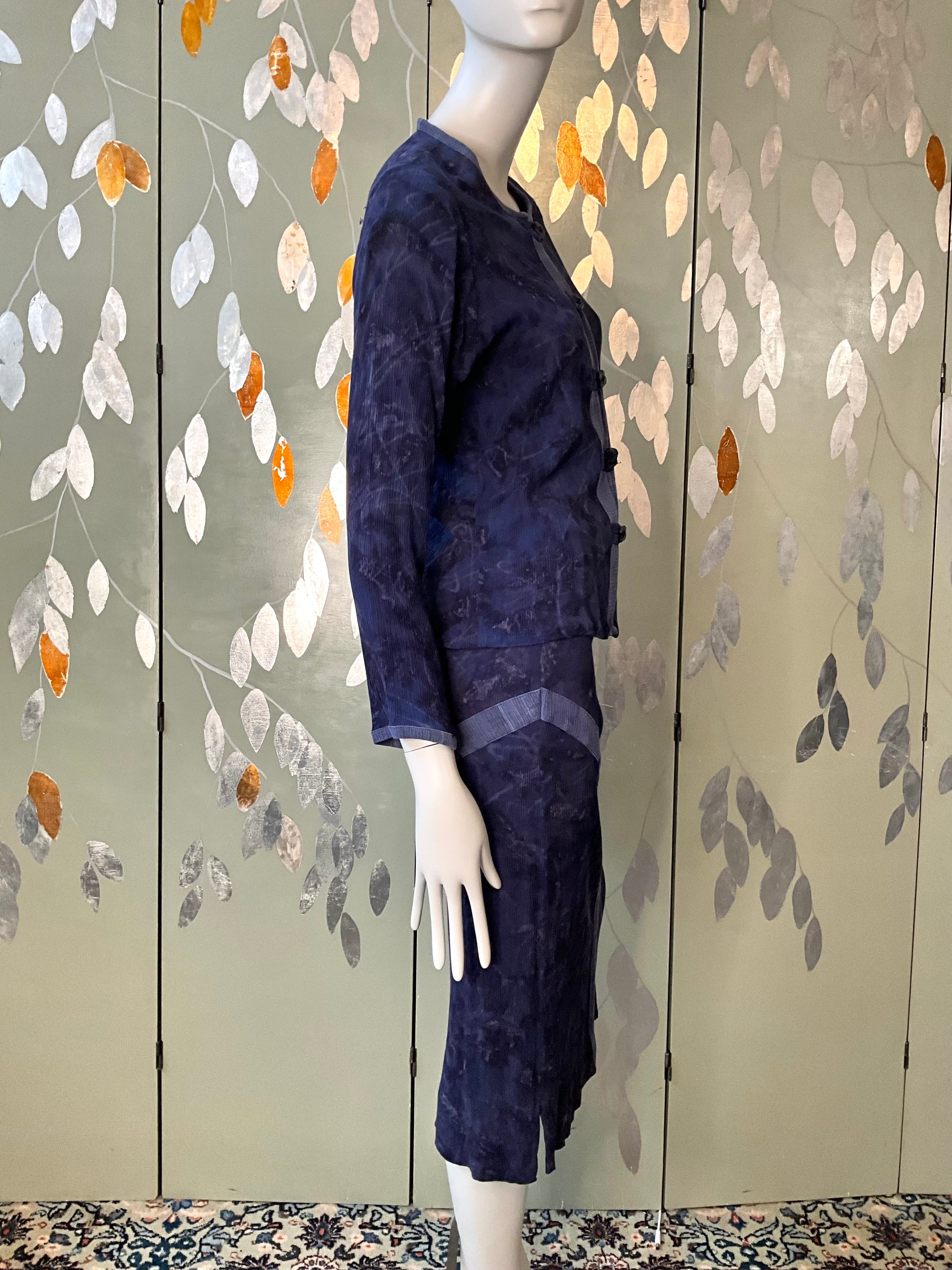 Vintage 1990s Koochee Purple Blue Tie Dye Crinkle Skirt Set, Medium 