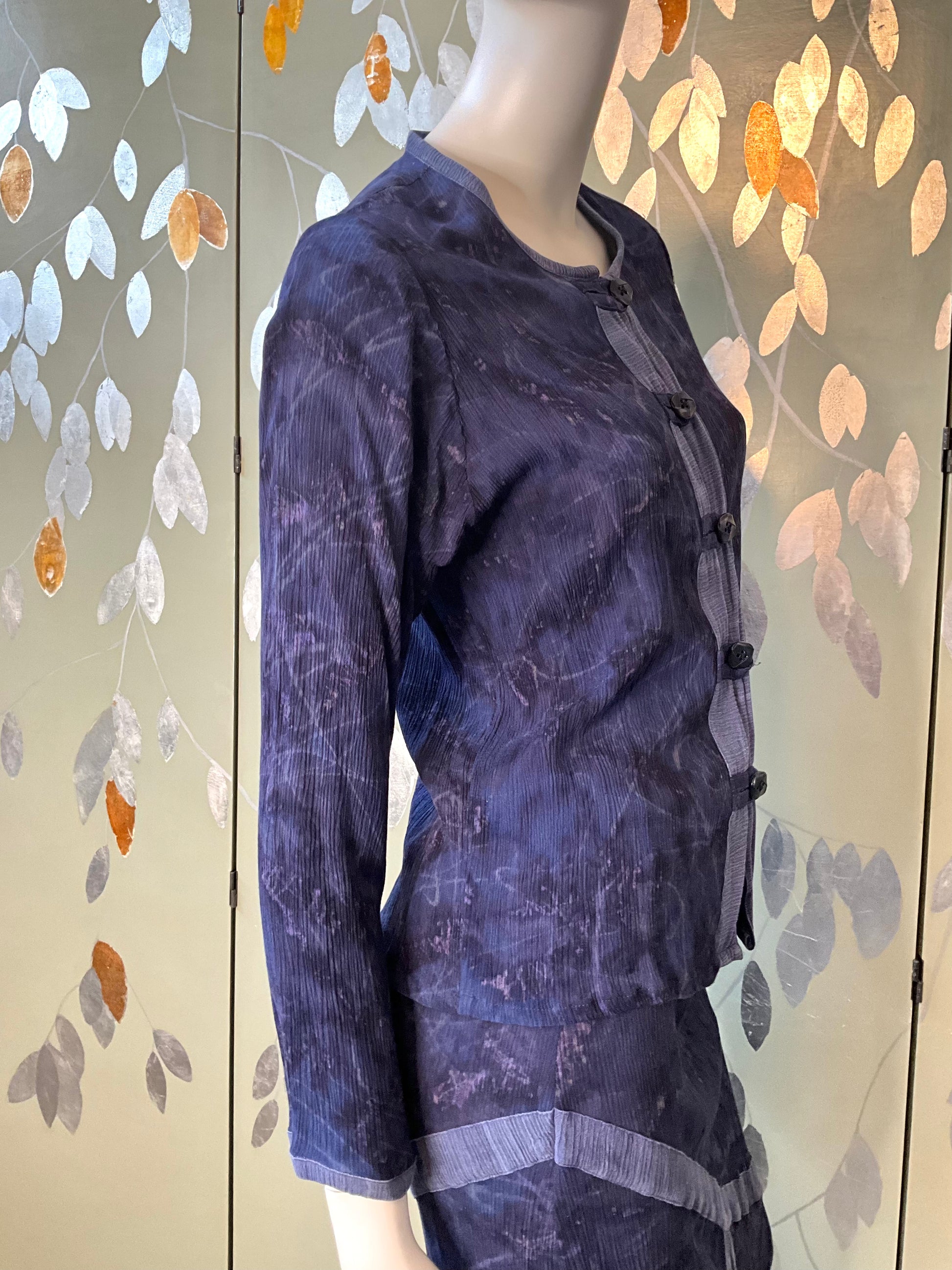 Vintage 1990s Koochee Purple Blue Tie Dye Crinkle Skirt Set, Medium 