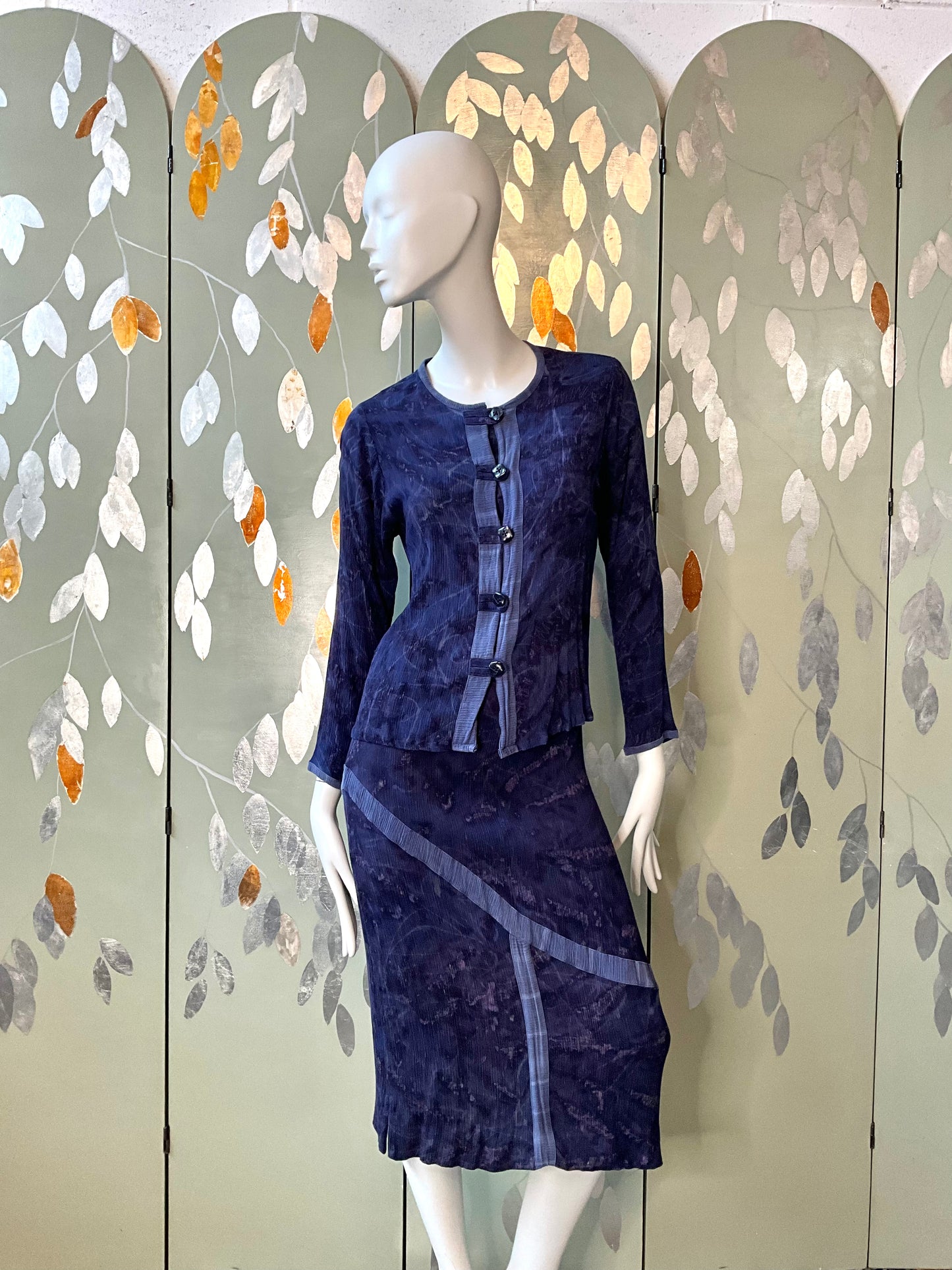 Vintage 1990s Koochee Purple Blue Tie Dye Crinkle Skirt Set, Medium 