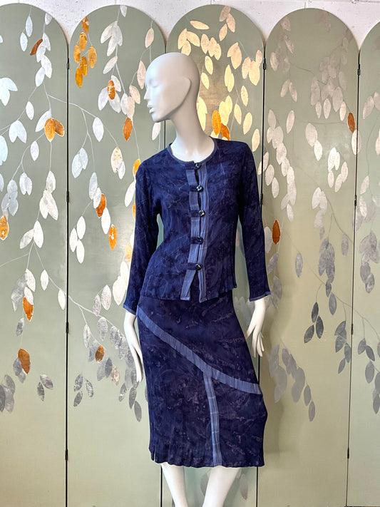 Vintage 1990s Koochee Purple Blue Tie Dye Crinkle Skirt Set, Medium 