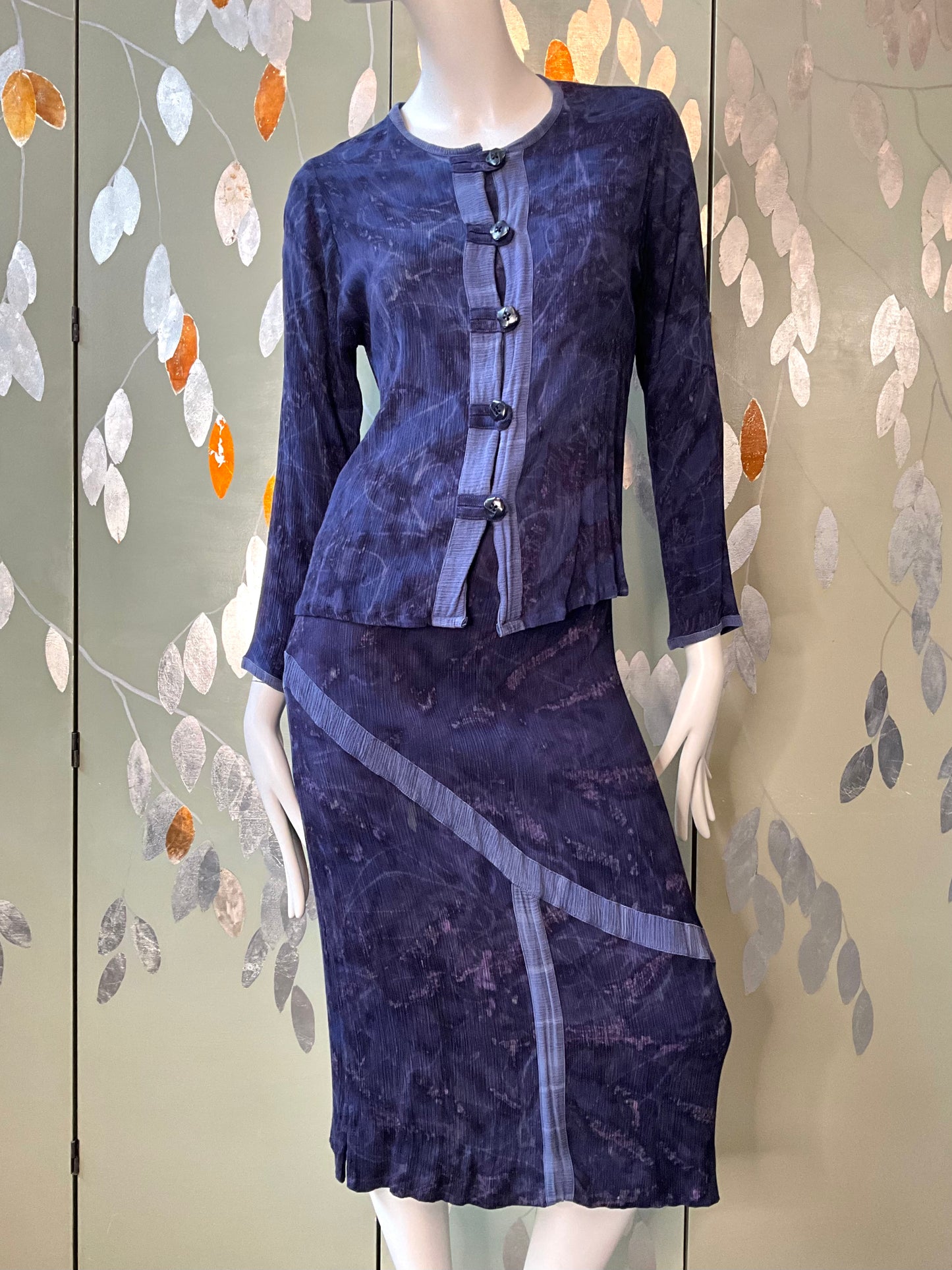 Vintage 1990s Koochee Purple Blue Tie Dye Crinkle Skirt Set, Medium 