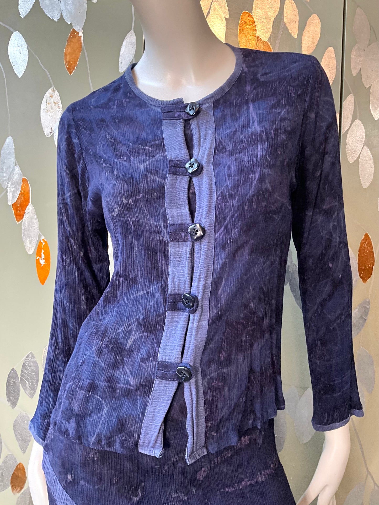 Vintage 1990s Koochee Purple Blue Tie Dye Crinkle Skirt Set, Medium 