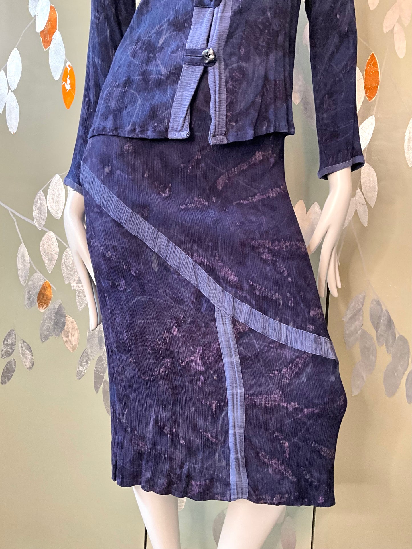 Vintage 1990s Koochee Purple Blue Tie Dye Crinkle Skirt Set, Medium 