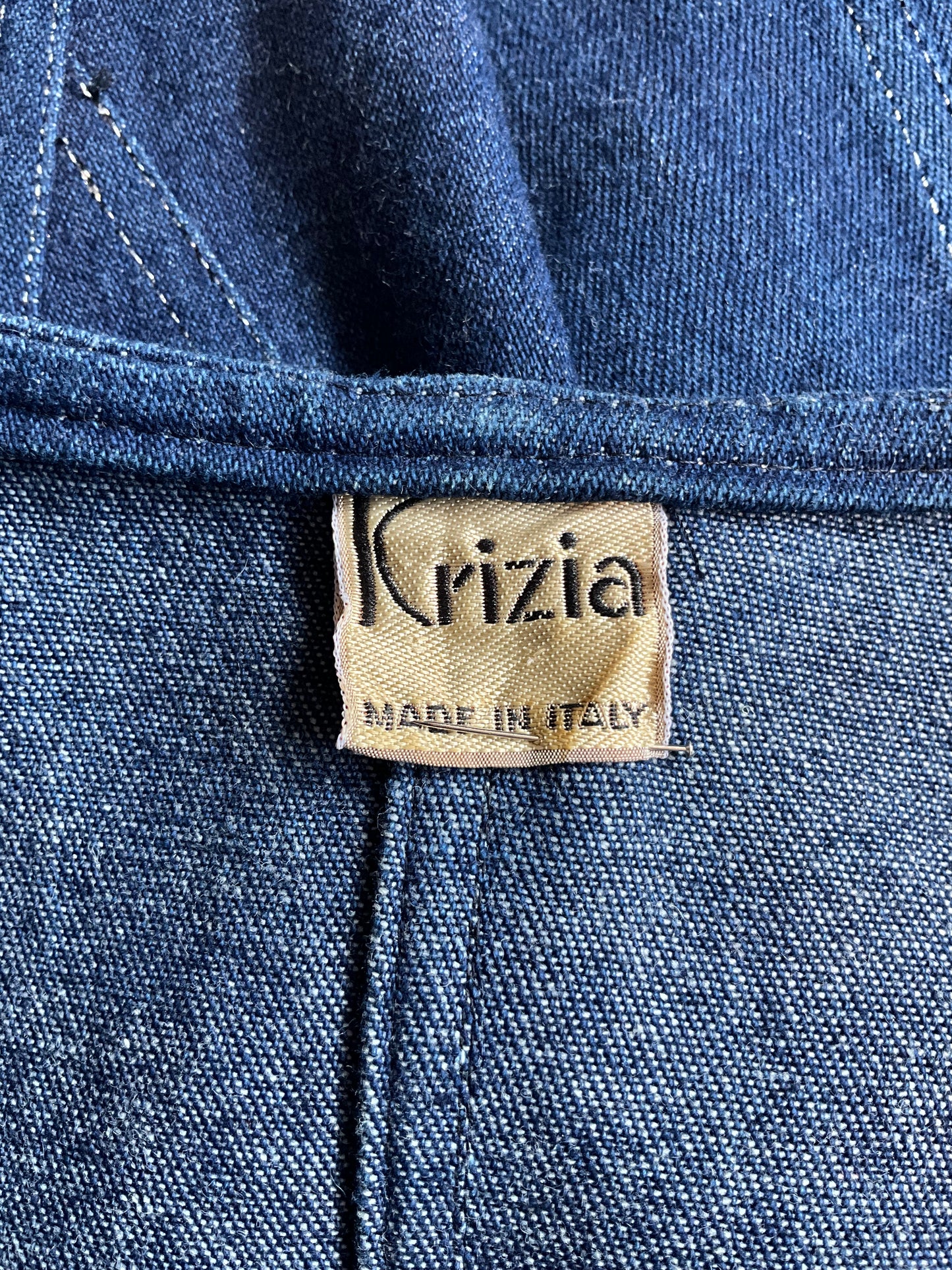 Vintage 1980s Krizia Dark Wash Denim Jean Lightning Dress, Small 