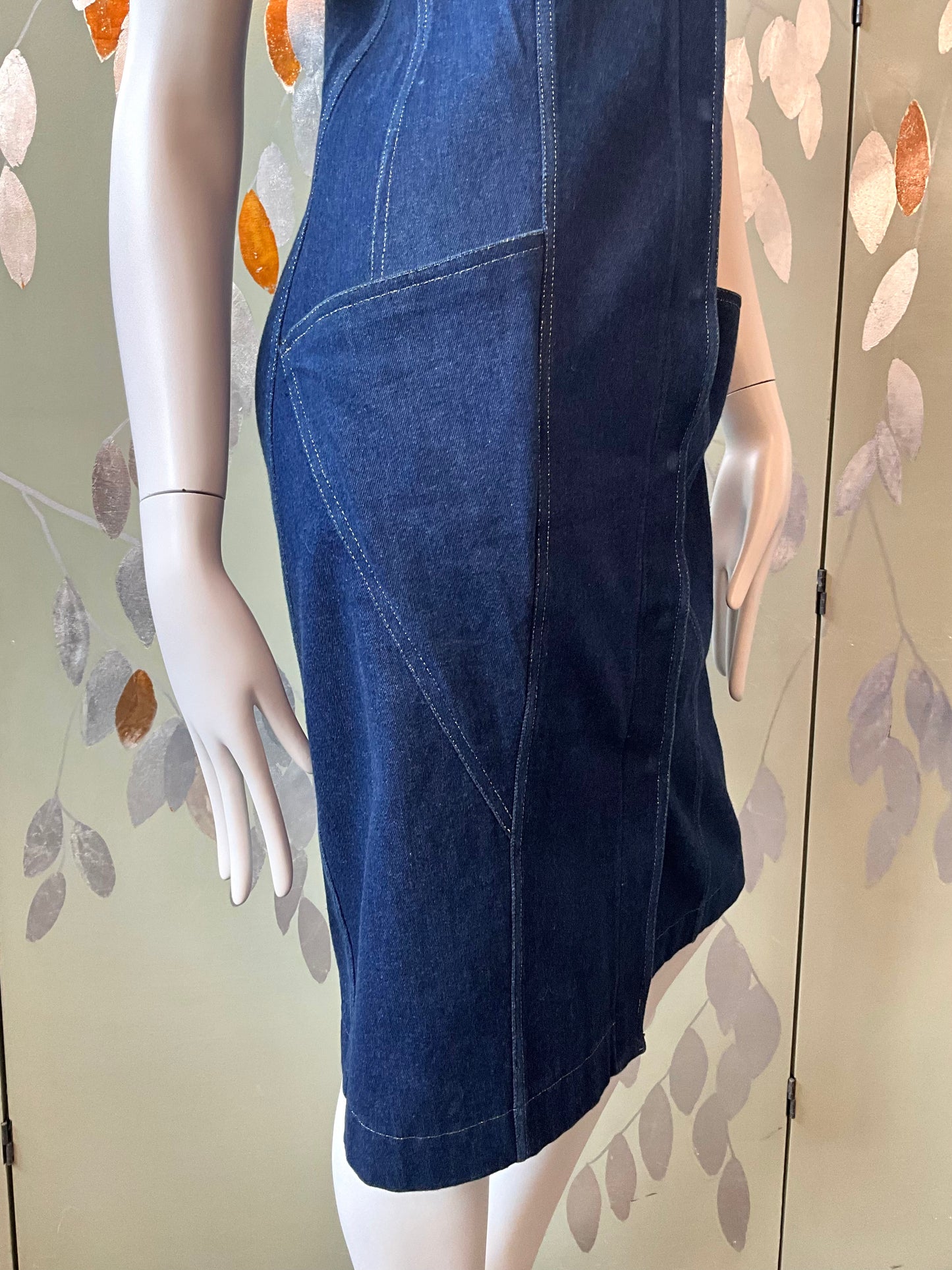 Vintage 1980s Krizia Dark Wash Denim Jean Lightning Dress, Small 