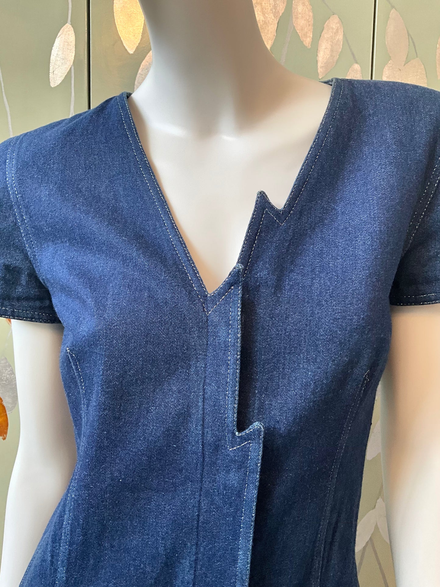 Vintage 1980s Krizia Dark Wash Denim Jean Lightning Dress, Small 