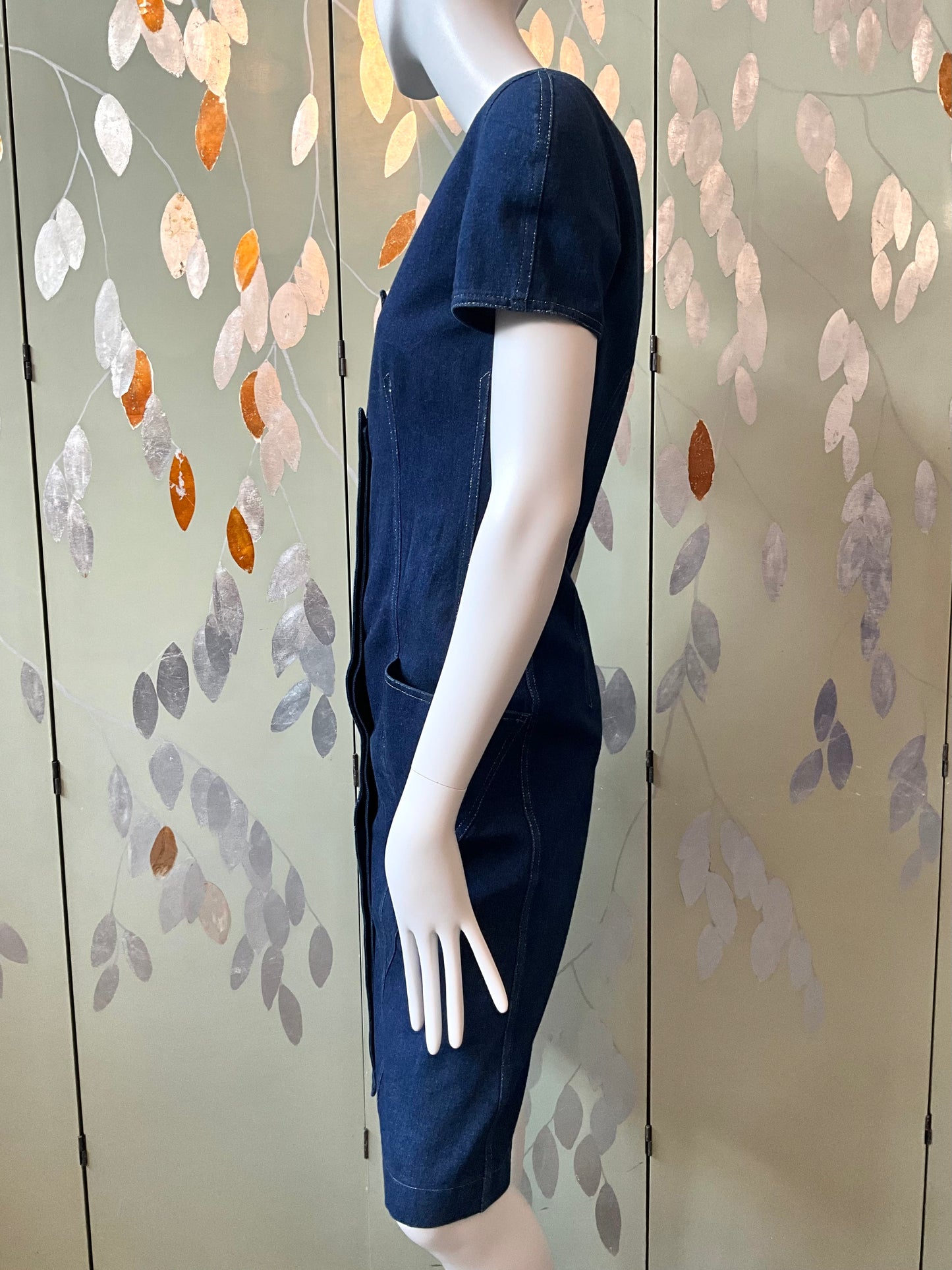 Vintage 1980s Krizia Dark Wash Denim Jean Lightning Dress, Small 