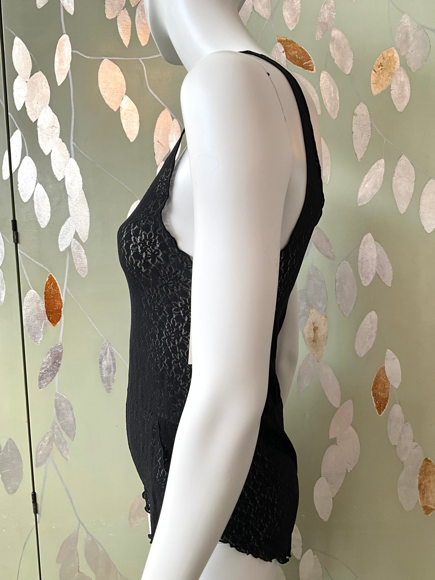 Vintage 1990s Black Lace Sheer Teddy Bodysuit with Rosette, Small 