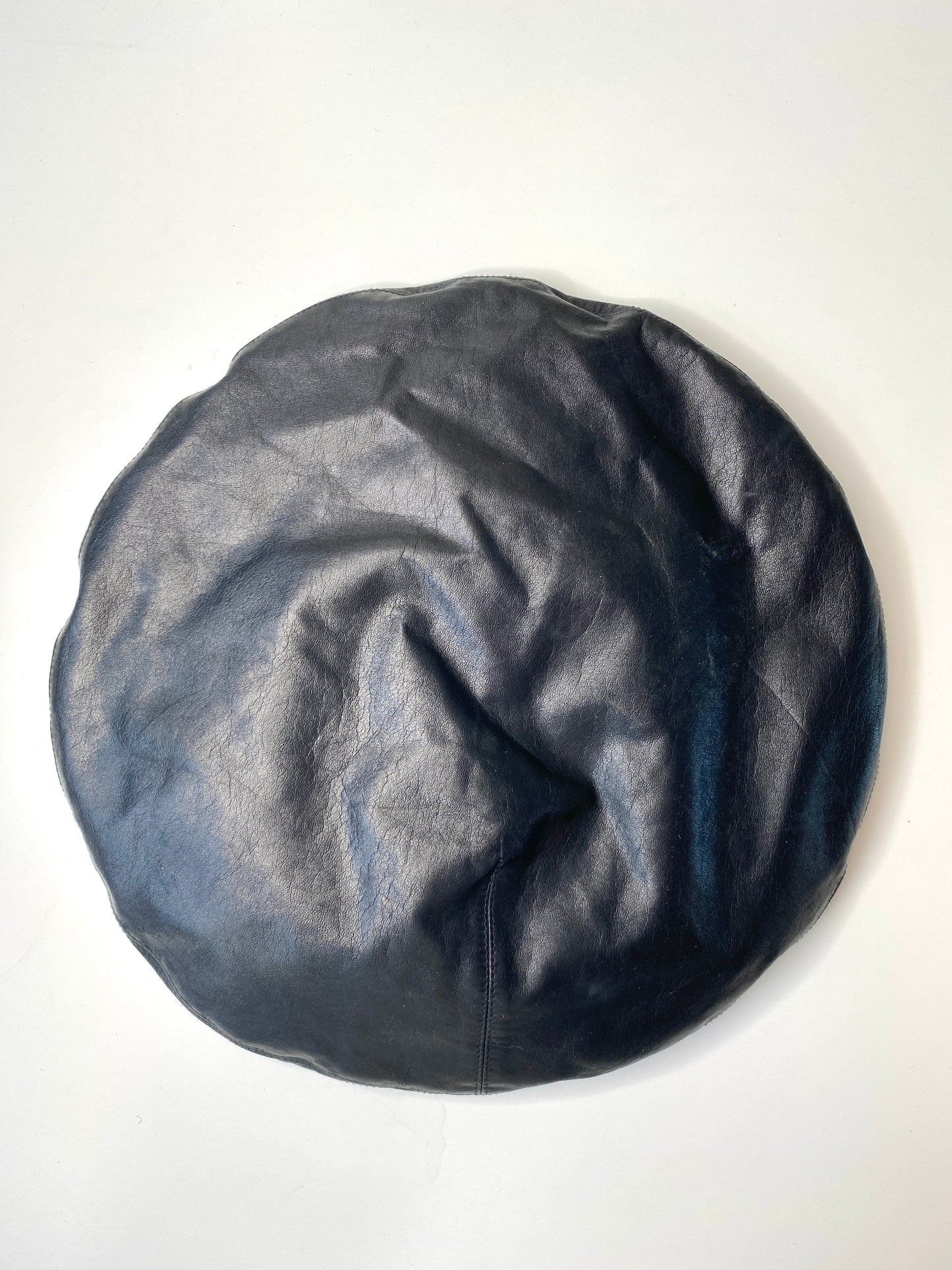 Vintage 1980s Black Leather Oversized Beret, Medium 