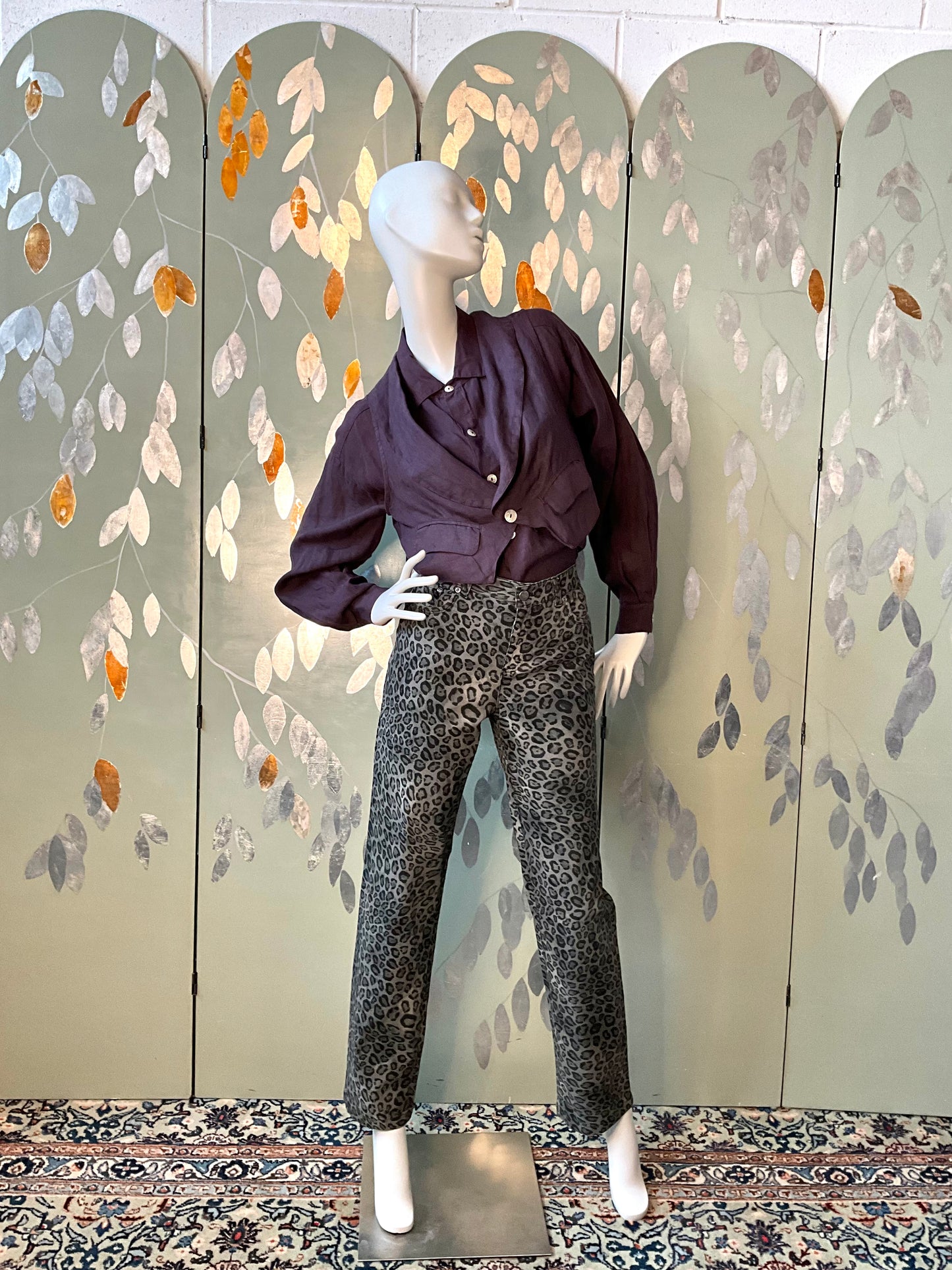 Vintage 2000s Jones New York Grey Leopard Print Straight Jeans, W33