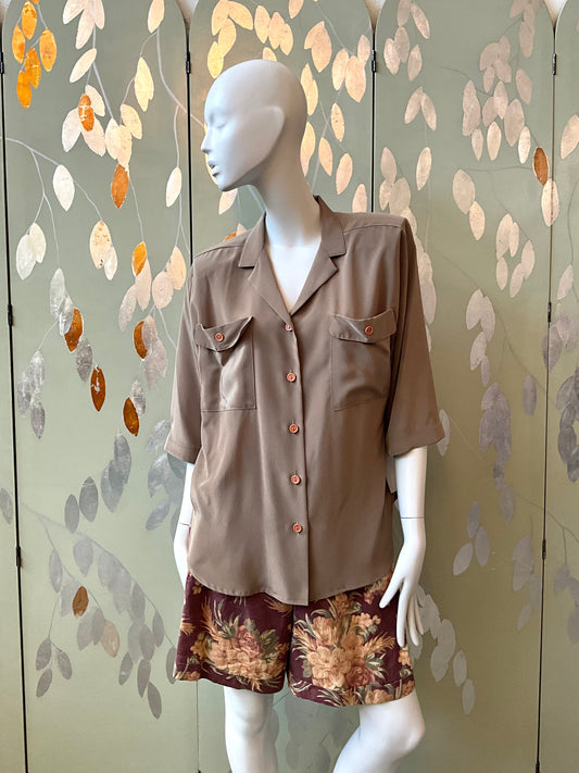 Vintage 1980s Linda Lundström Taupe Blouse, XL 