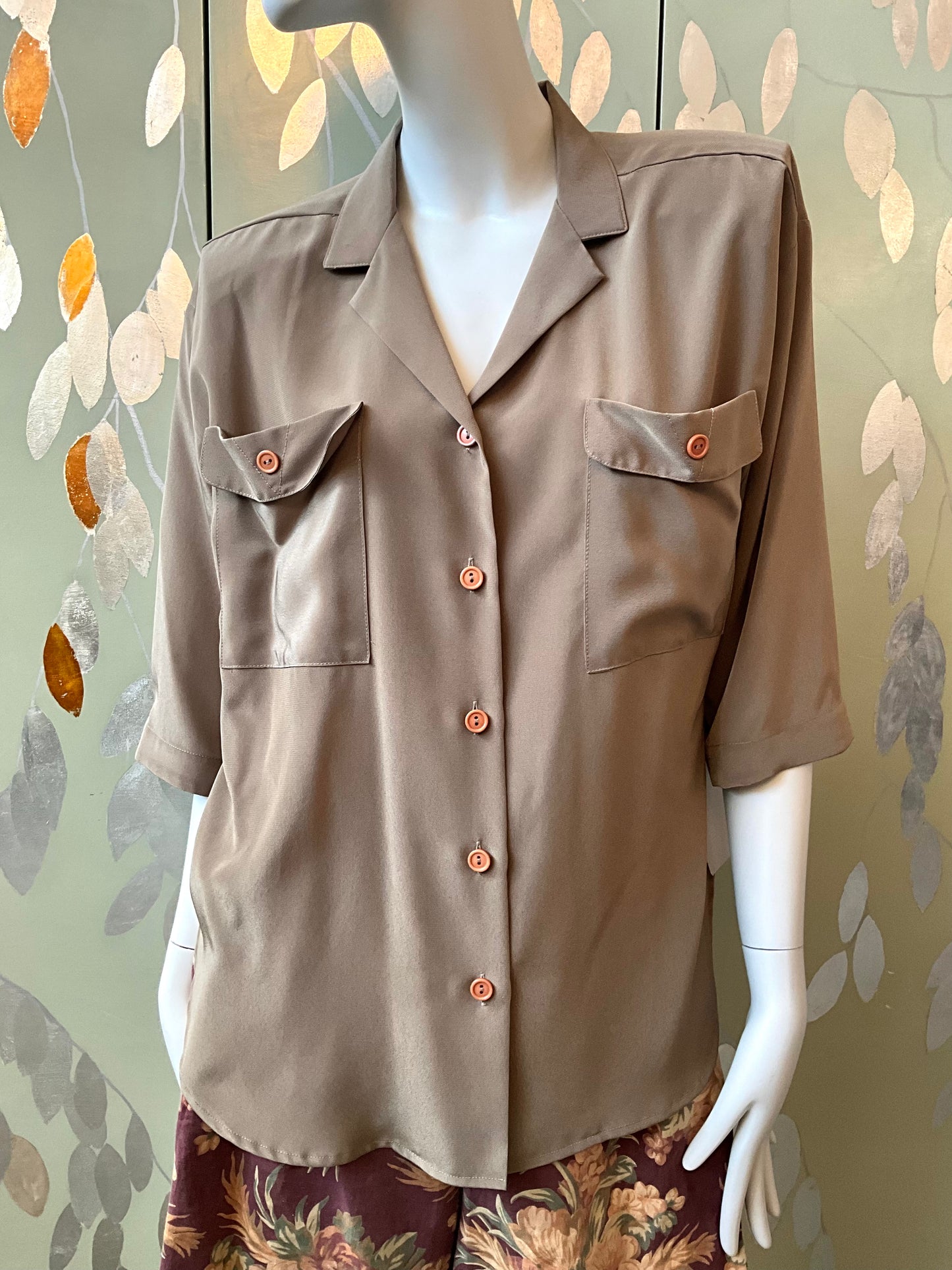 Vintage 1980s Linda Lundström Taupe Blouse, XL 