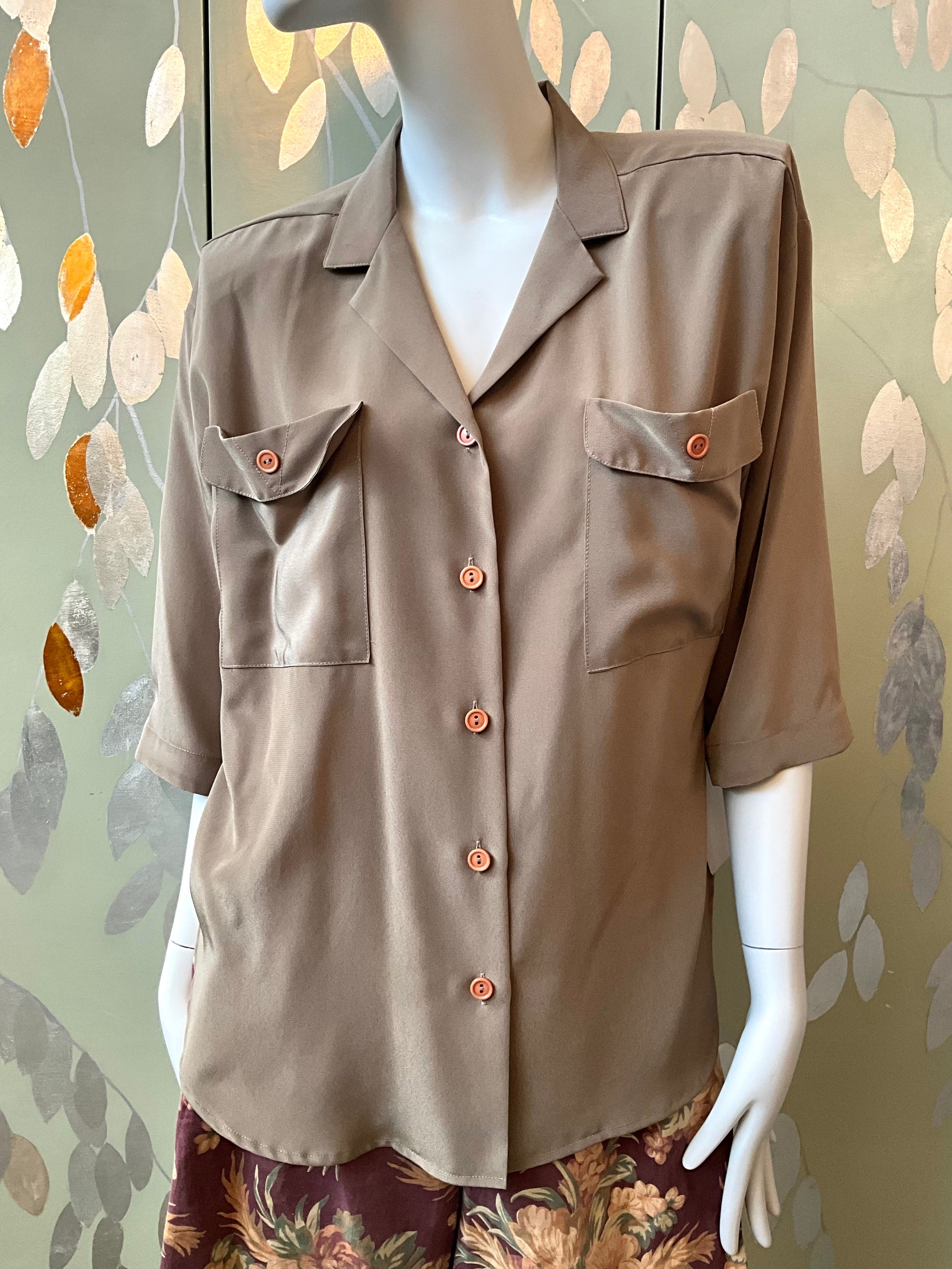 Vintage 1980s Linda Lundström Taupe Blouse, XL 