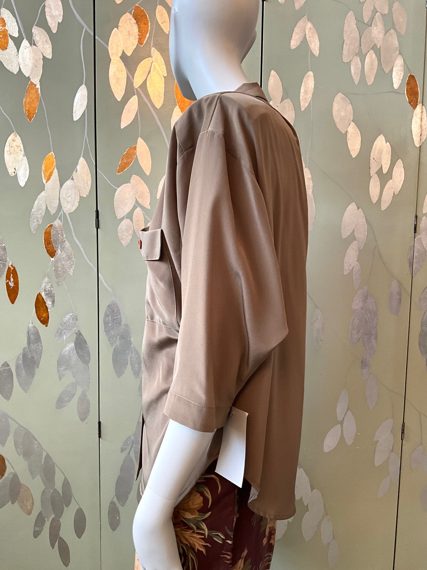 Vintage 1980s Linda Lundström Taupe Blouse, XL 