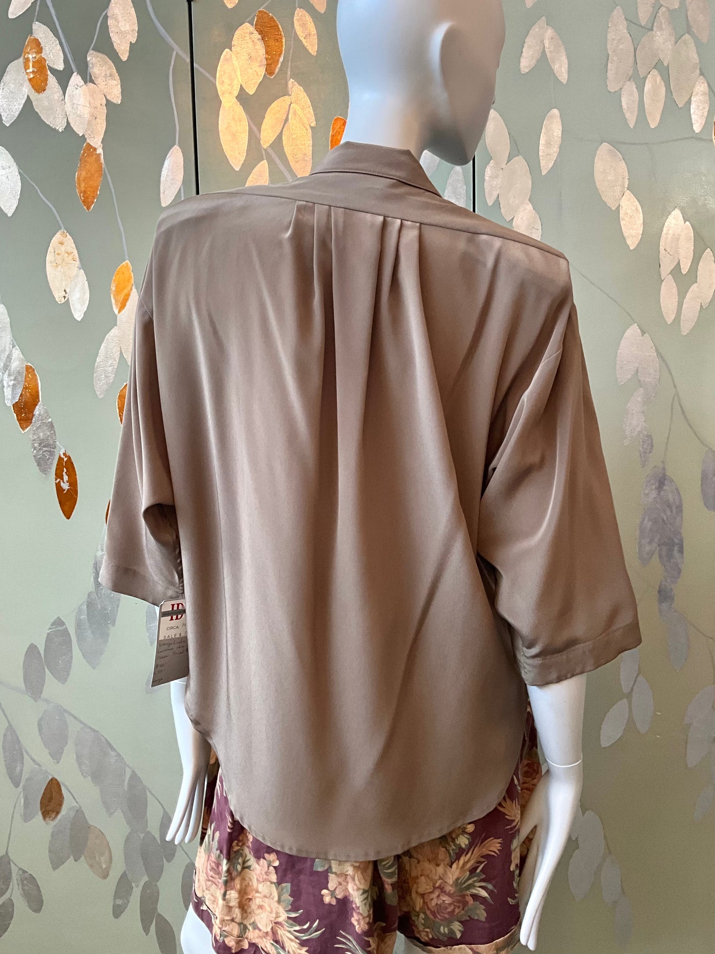 Vintage 1980s Linda Lundström Taupe Blouse, XL 