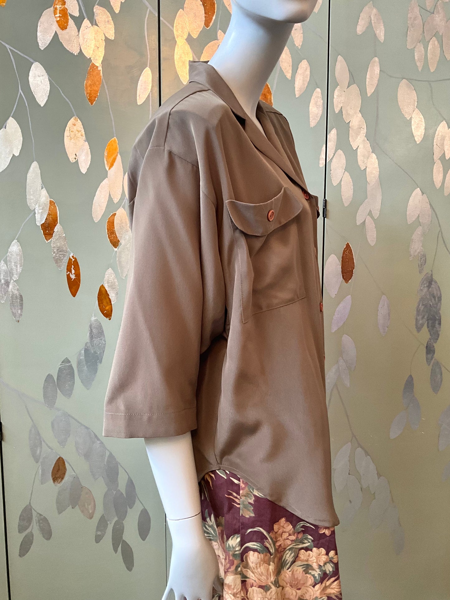 Vintage 1980s Linda Lundström Taupe Blouse, XL 