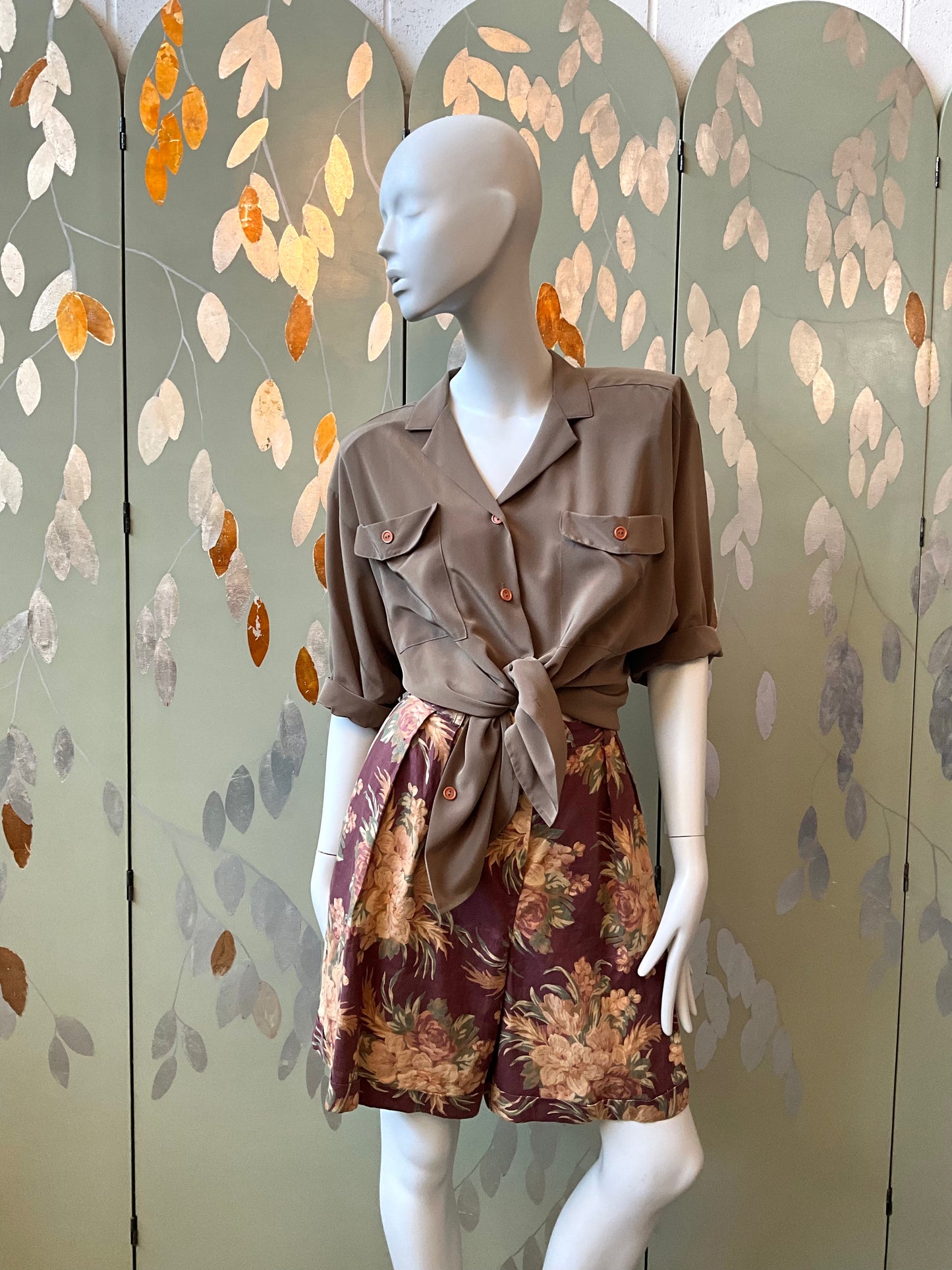 Vintage 1980s Linda Lundström Taupe Blouse, XL 