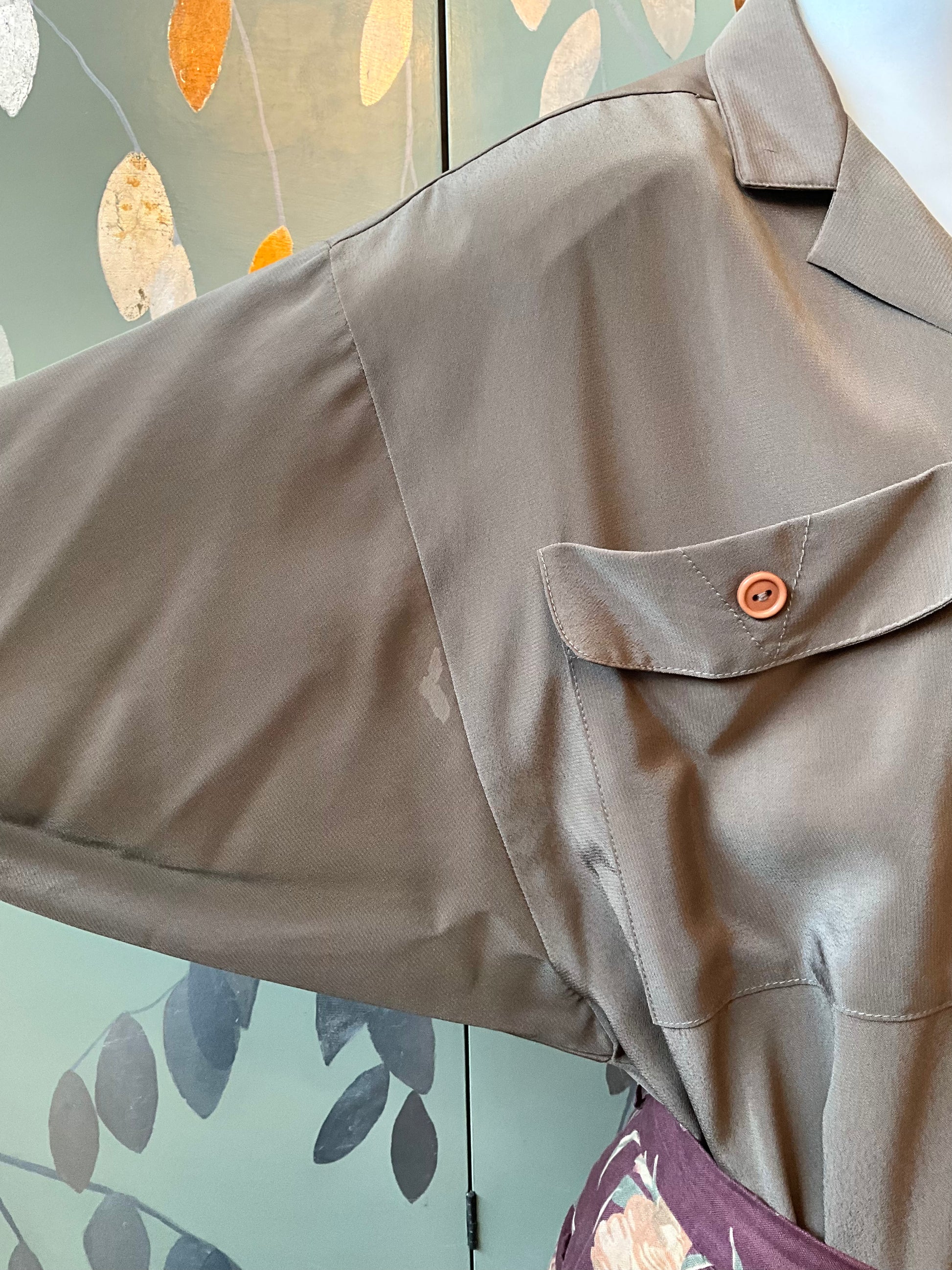 Vintage 1980s Linda Lundström Taupe Blouse, XL 