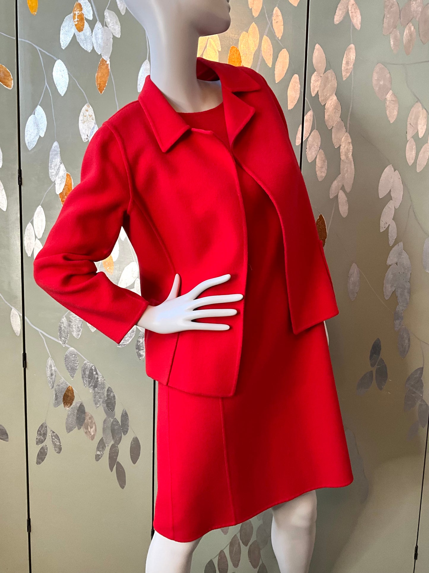 Vintage 1990s Linda Allard Ellen Tracy Red Wool Shift Dress and Jacket, Medium 