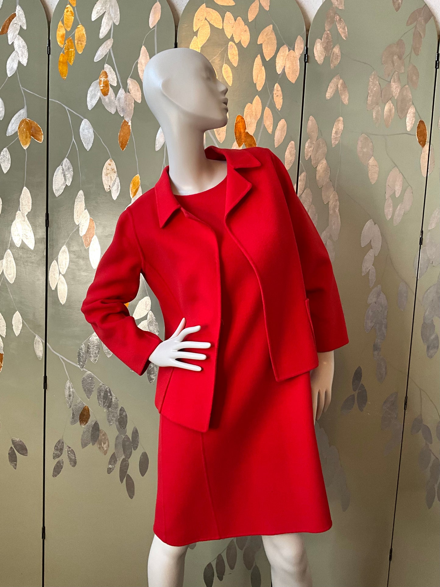 Vintage 1990s Linda Allard Ellen Tracy Red Wool Shift Dress and Jacket, Medium 