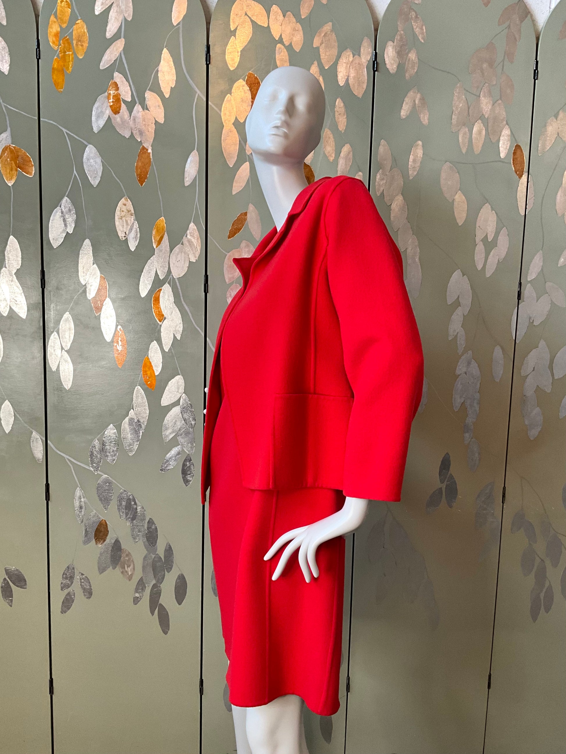 Vintage 1990s Linda Allard Ellen Tracy Red Wool Shift Dress and Jacket, Medium 