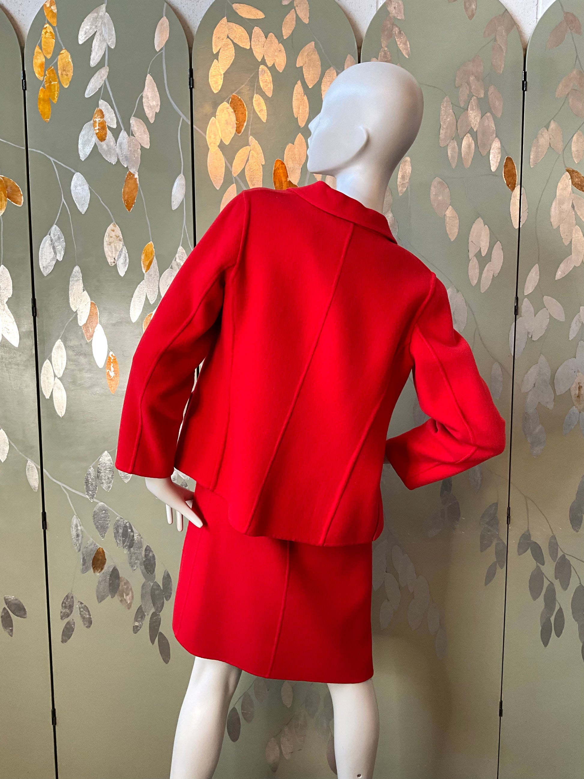 Vintage 1990s Linda Allard Ellen Tracy Red Wool Shift Dress and Jacket, Medium 