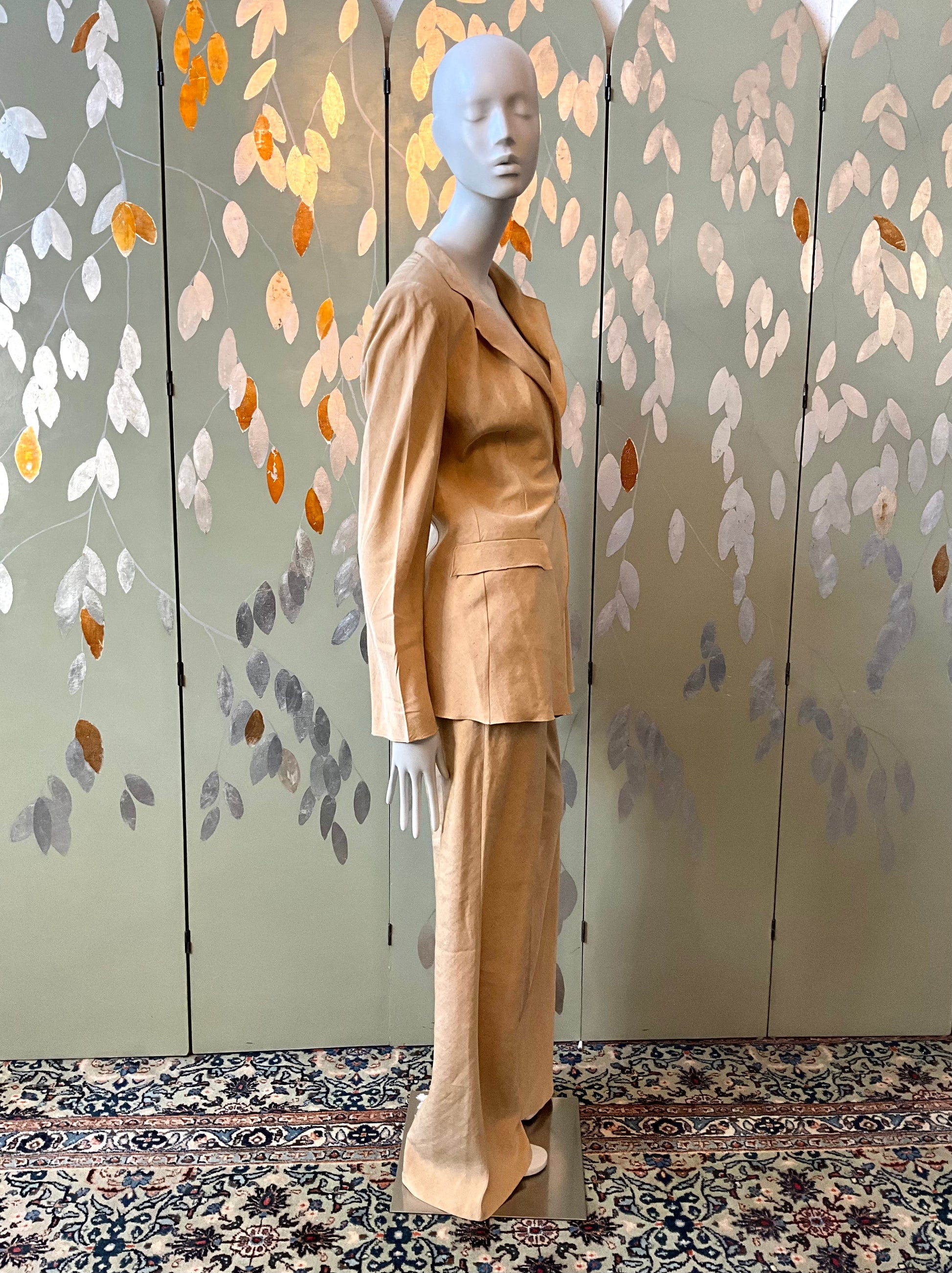 Vintage 1990s Giorgio Armani Tan Linen-Silk Pant Set, Large 