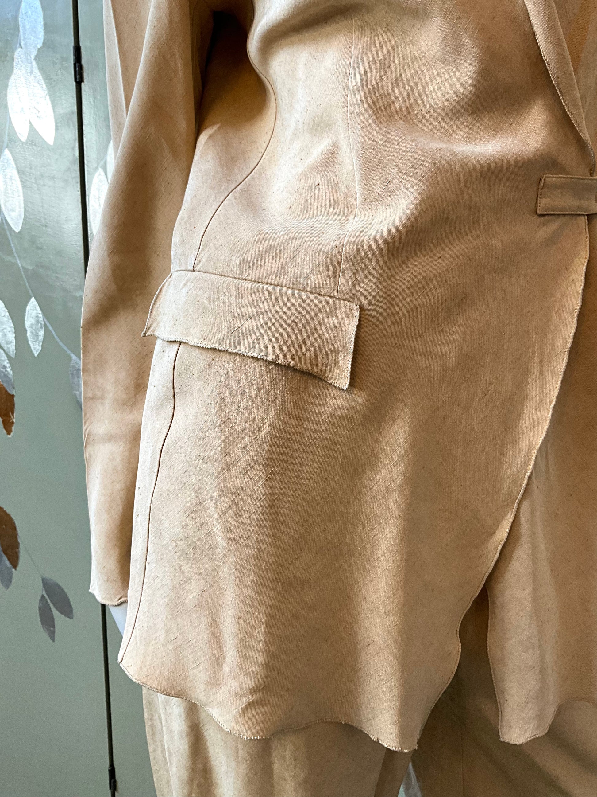 Vintage 1990s Giorgio Armani Tan Linen-Silk Pant Set, Large 