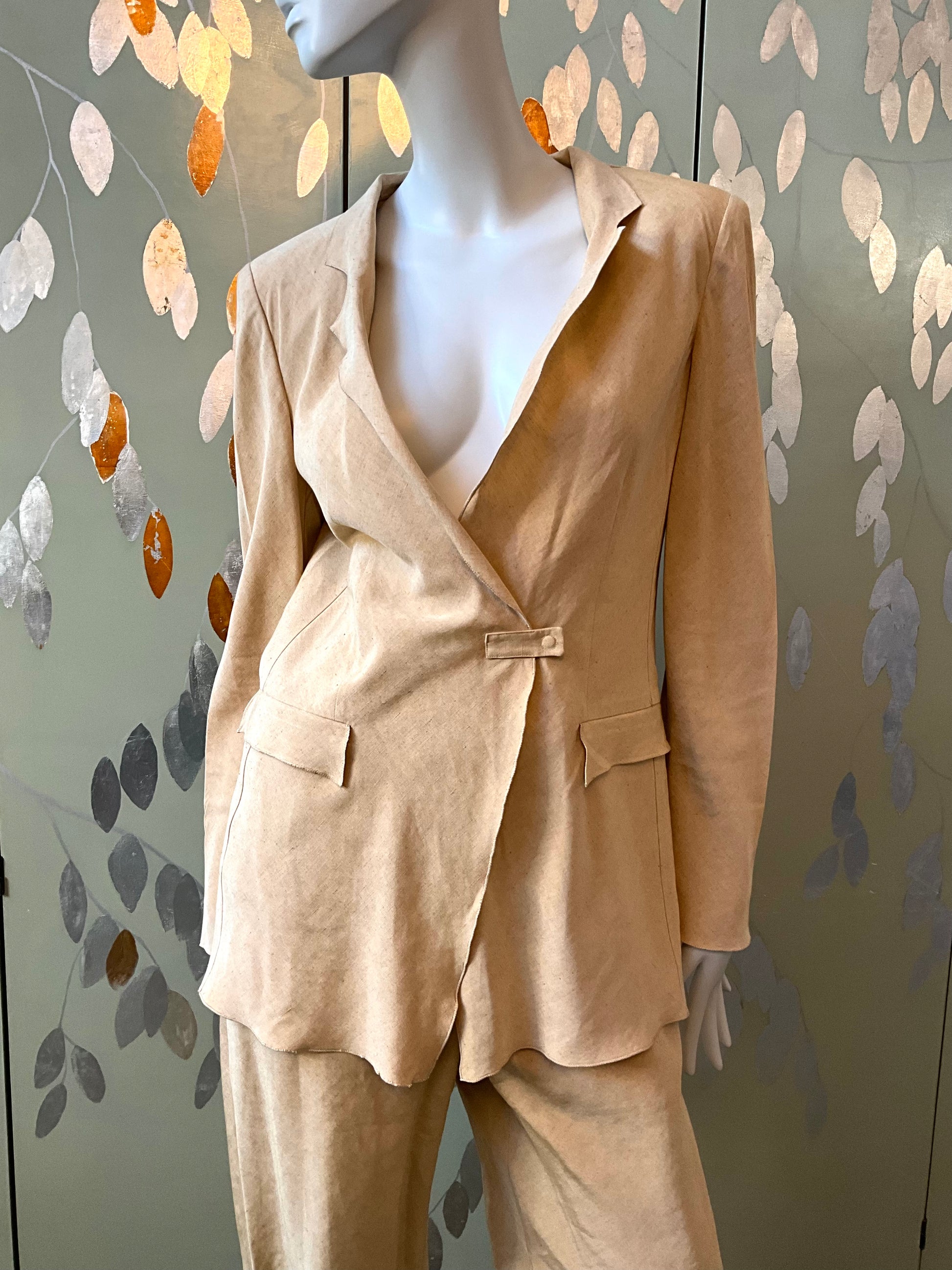 Vintage 1990s Giorgio Armani Tan Linen-Silk Pant Set, Large 