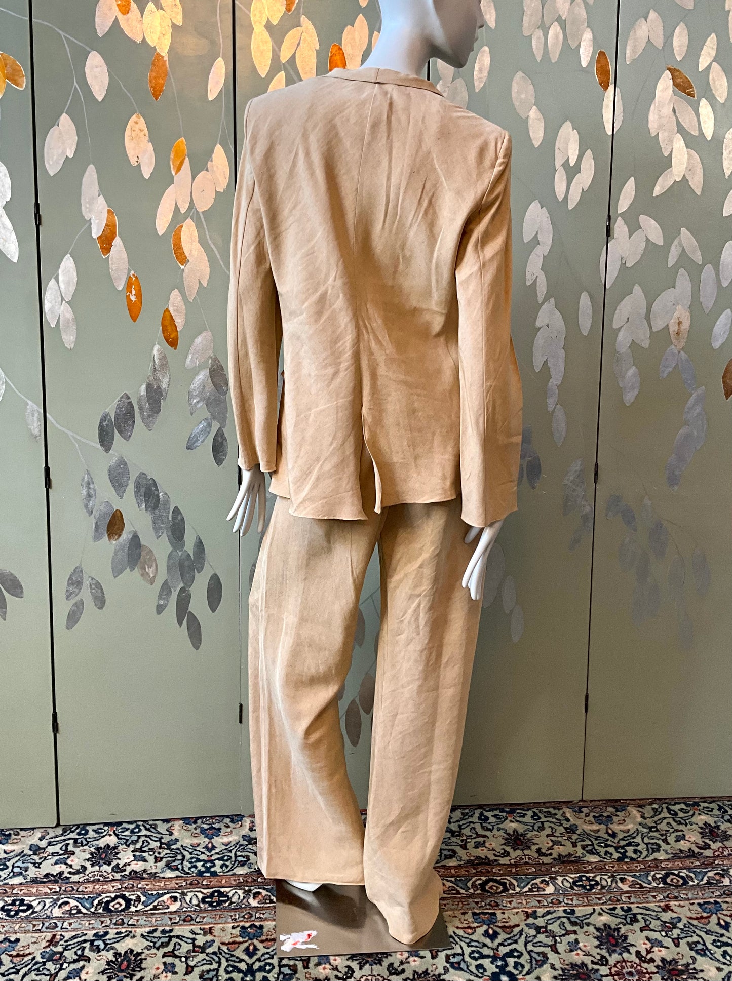 Vintage 1990s Giorgio Armani Tan Linen-Silk Pant Set, Large 