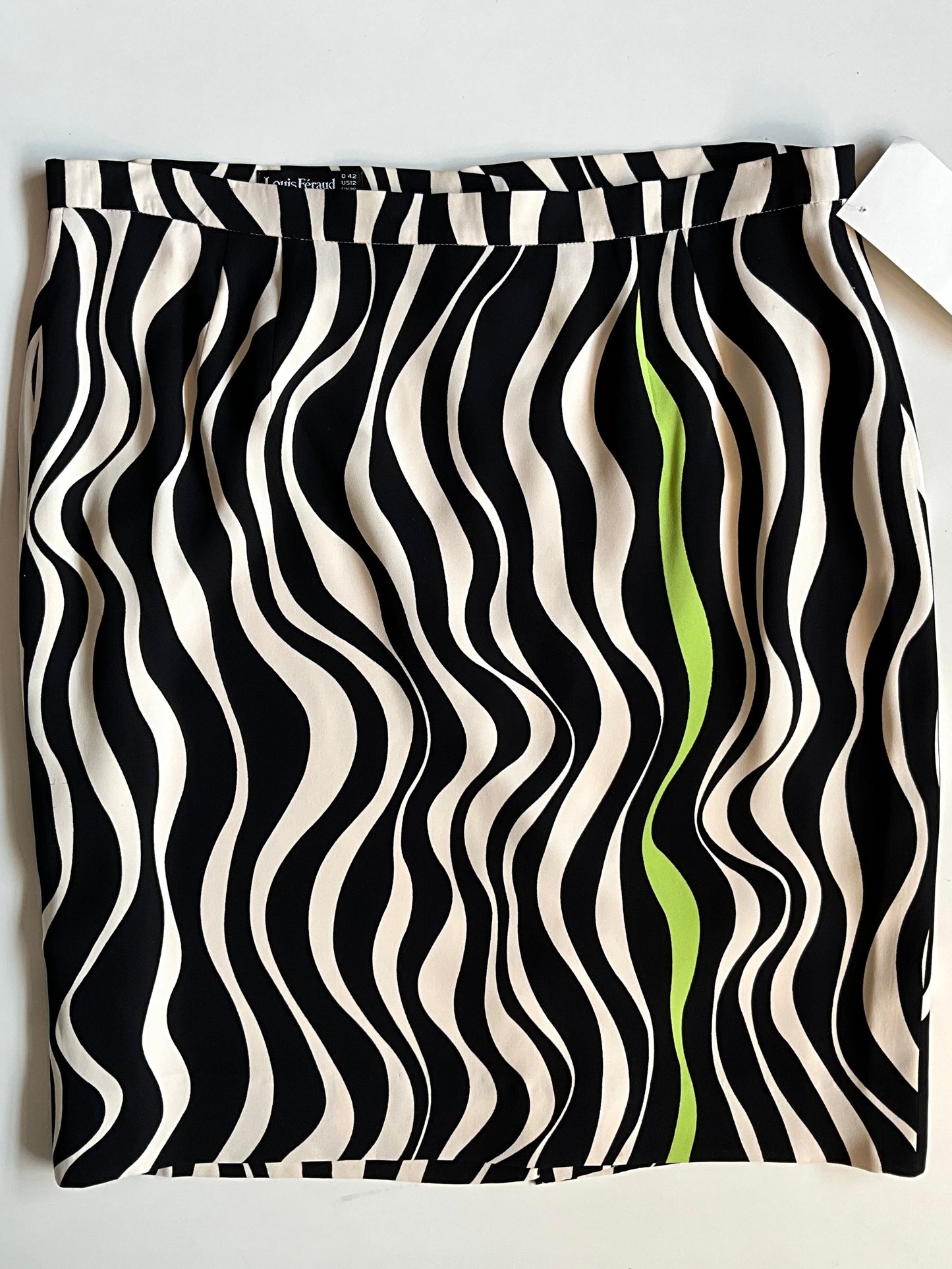 Vintage 1990s Louis Féraud Black and White Wave Print Skirt and Halter Top Set, XL